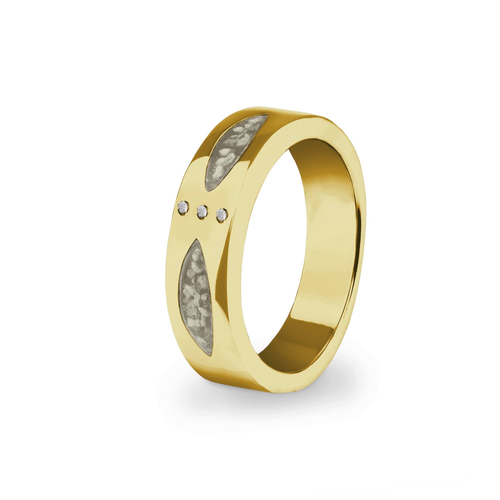 EverWith Unisex Three Together Memorial Ashes Ring with Fine Crystals 9k Yellow Gold Transparent