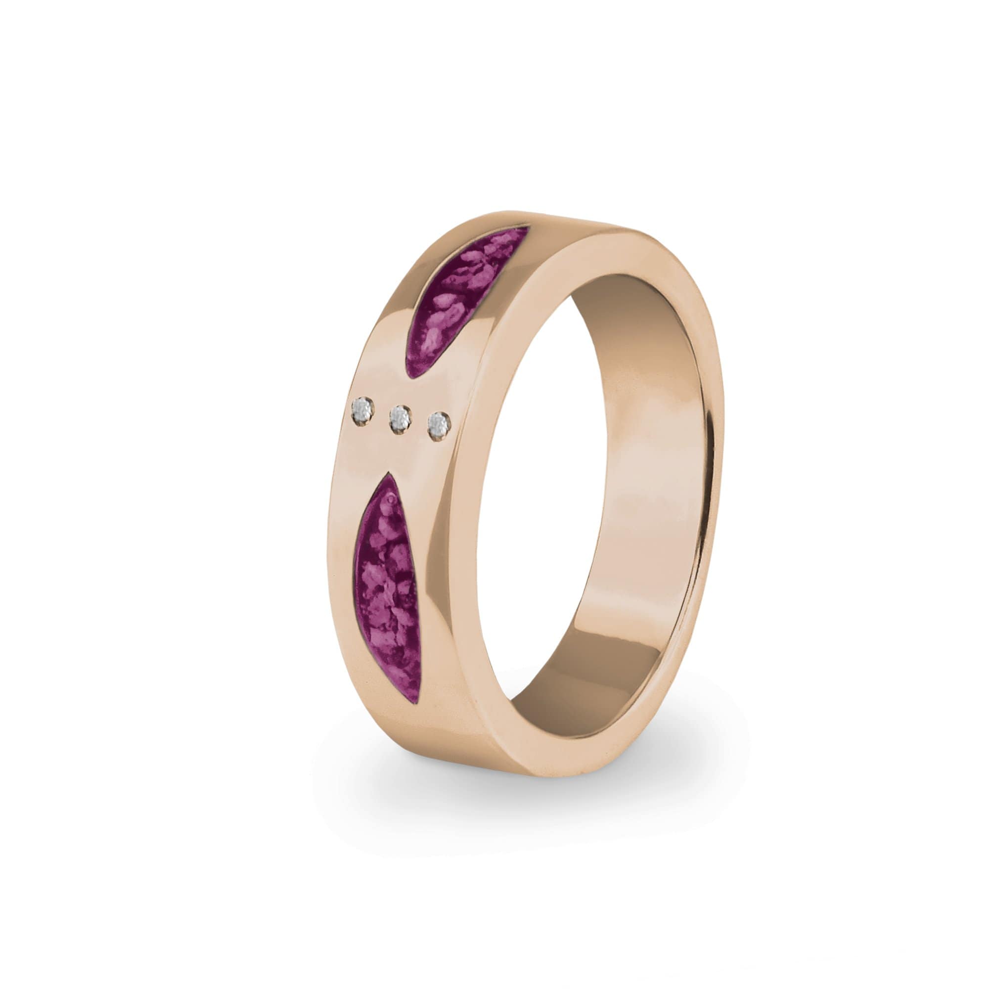 EverWith Unisex Three Together Memorial Ashes Ring with Fine Crystals 9k Rose Gold Violet