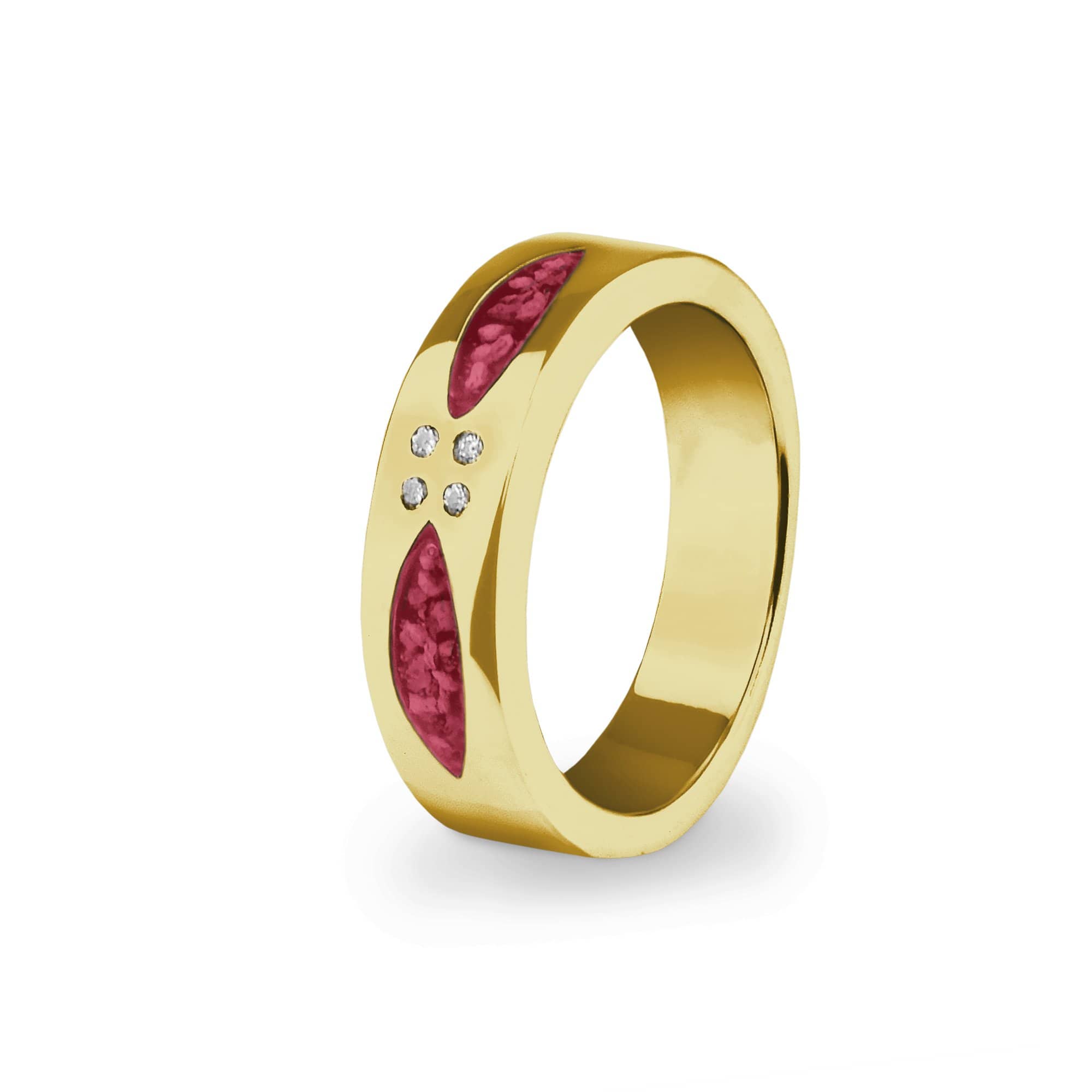 EverWith Unisex Four Together Memorial Ashes Ring with Fine Crystals 9k Yellow Gold Red