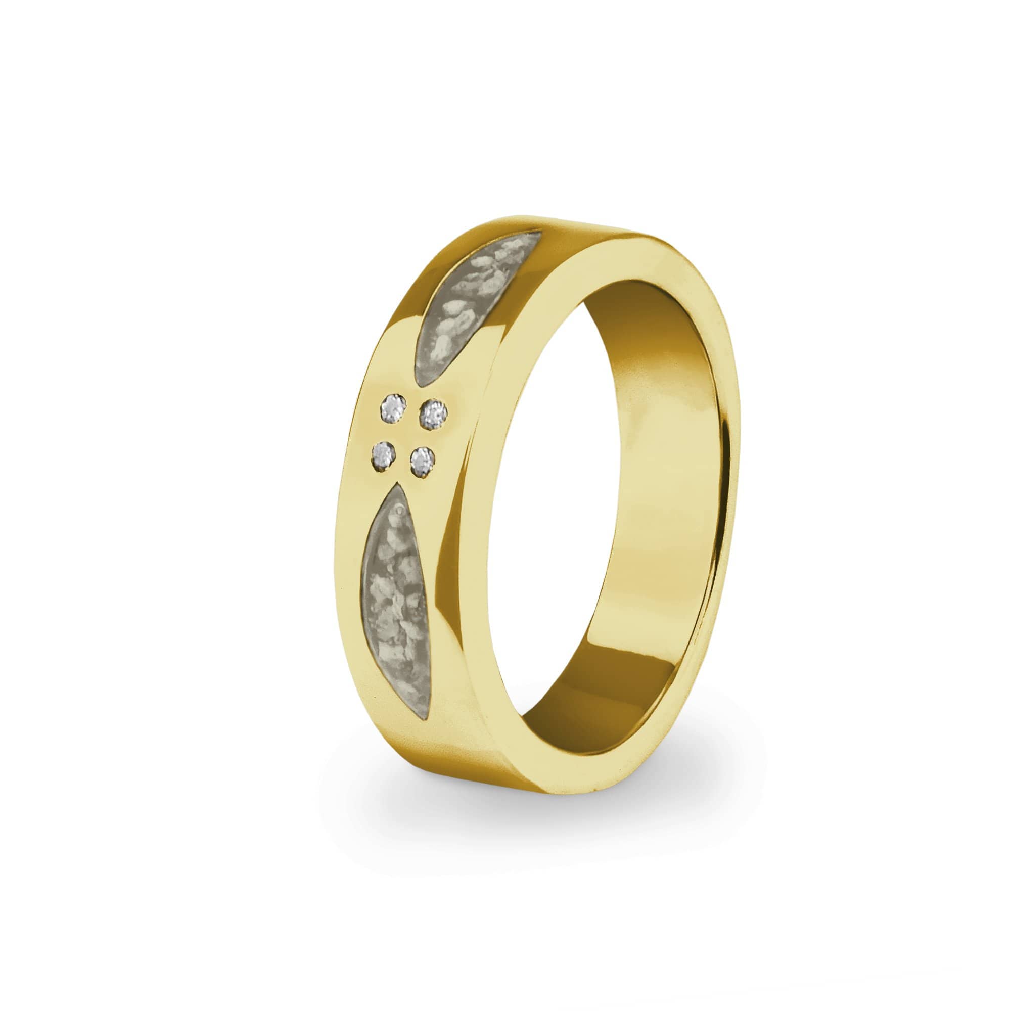 EverWith Unisex Four Together Memorial Ashes Ring with Fine Crystals 9k Yellow Gold Transparent