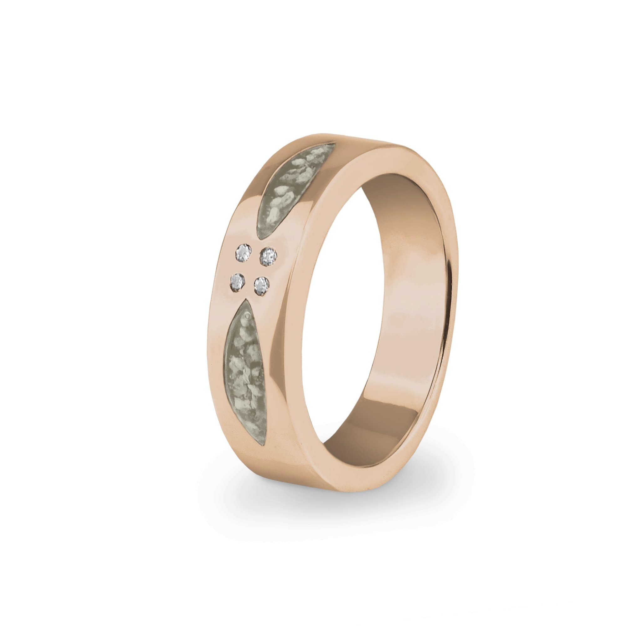 EverWith Unisex Four Together Memorial Ashes Ring with Fine Crystals 9k Rose Gold Transparent