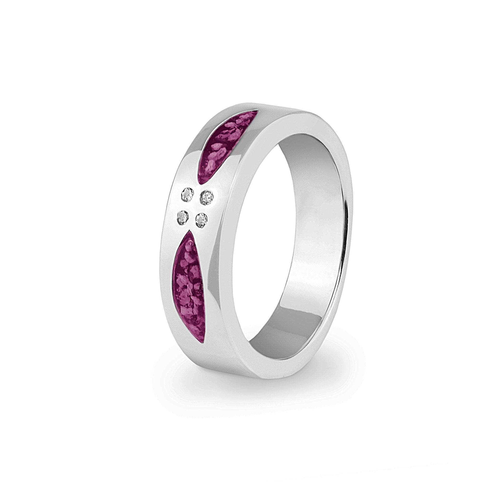 EverWith Unisex Four Together Memorial Ashes Ring with Fine Crystals Violet