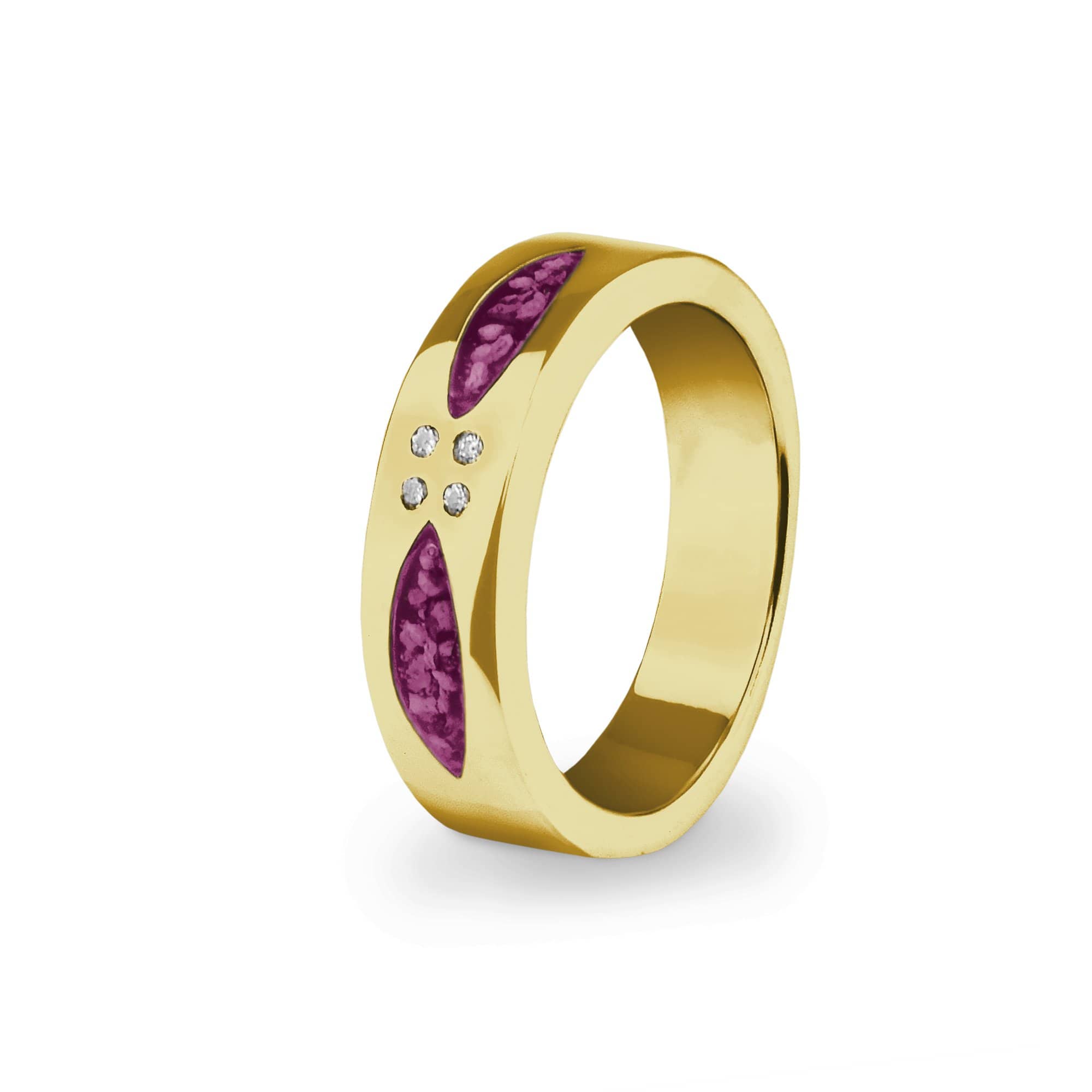 EverWith Unisex Four Together Memorial Ashes Ring with Fine Crystals 9k Yellow Gold Violet