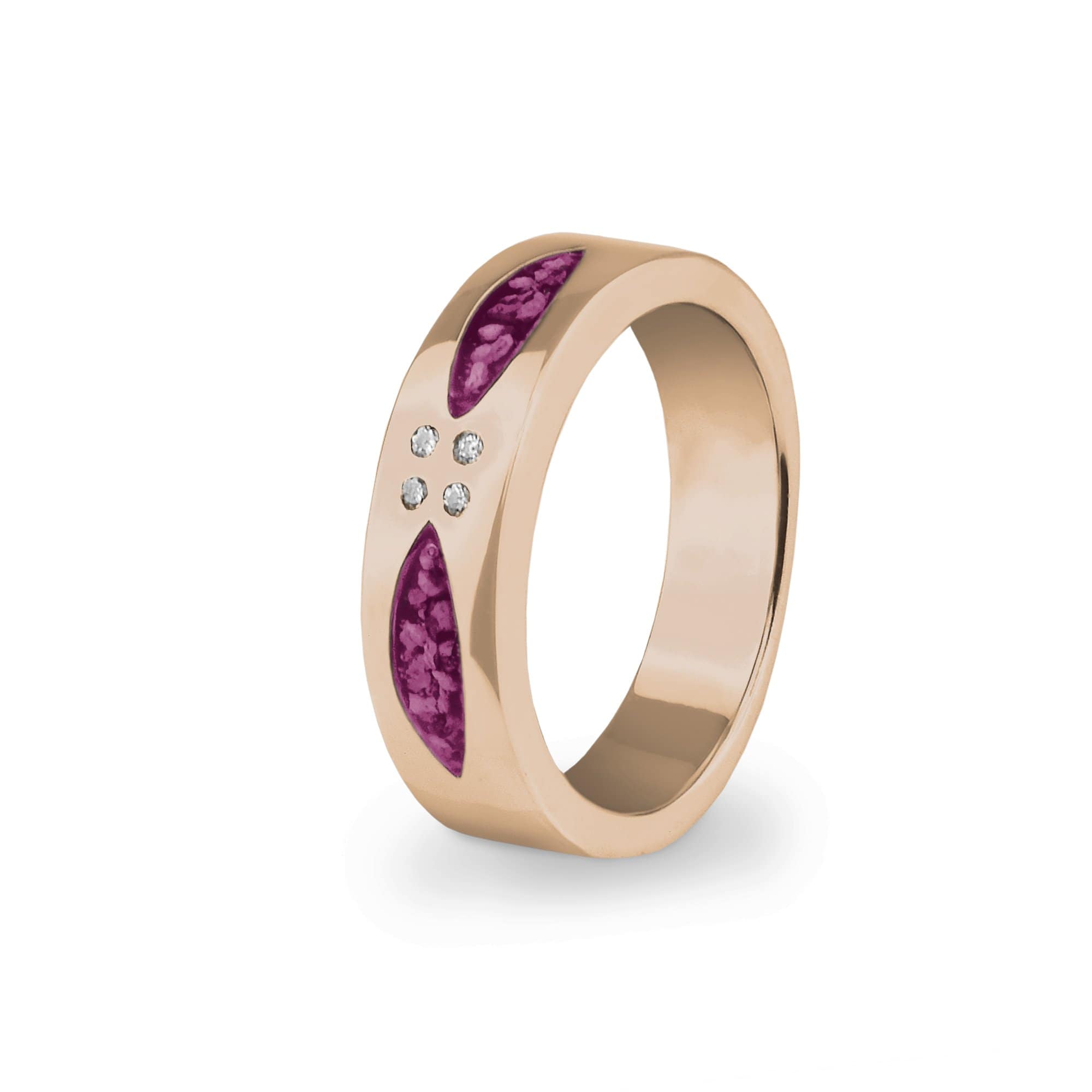 EverWith Unisex Four Together Memorial Ashes Ring with Fine Crystals 9k Rose Gold Violet