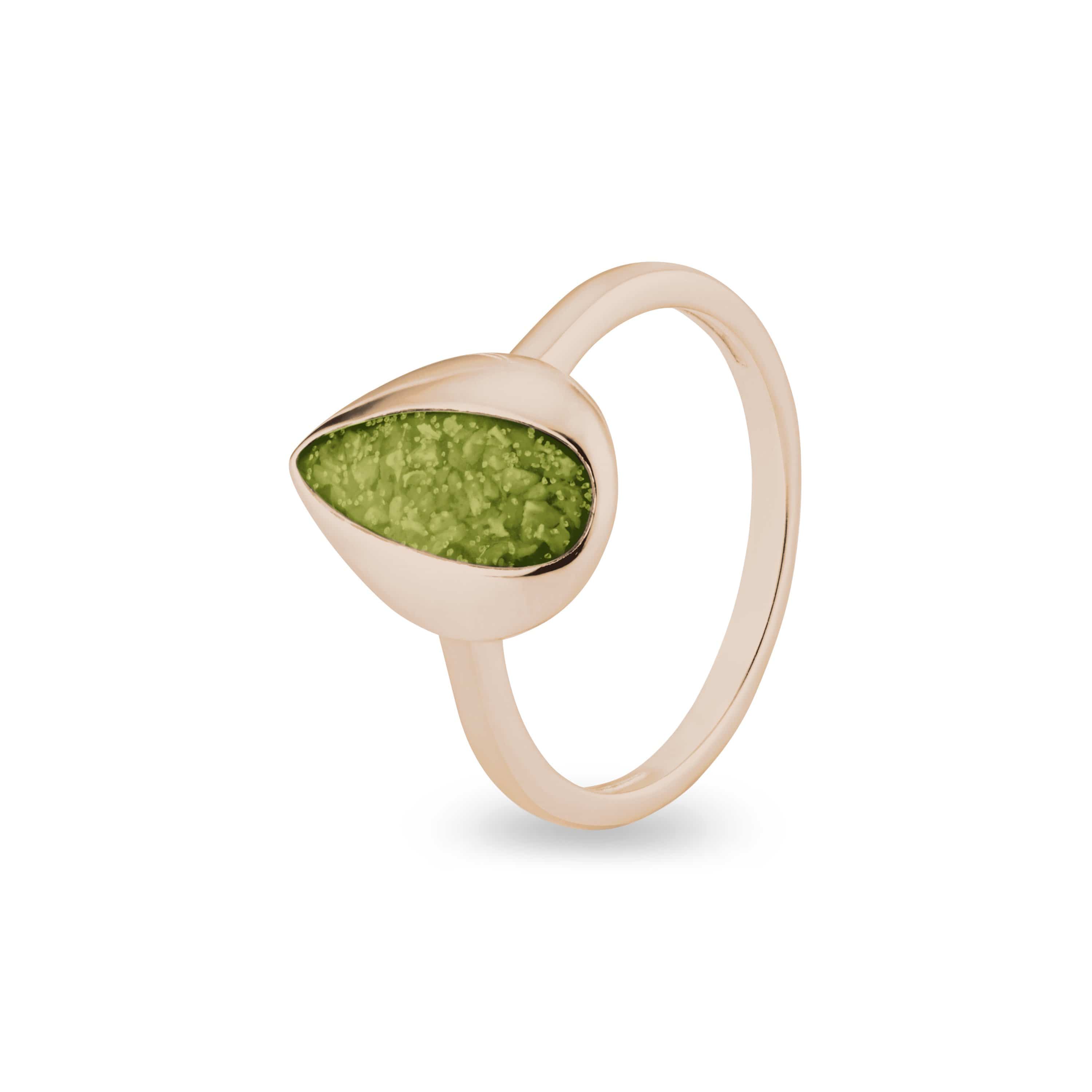 EverWith Ladies Rondure Teardrop Memorial Ashes Ring 9k Rose Gold Green
