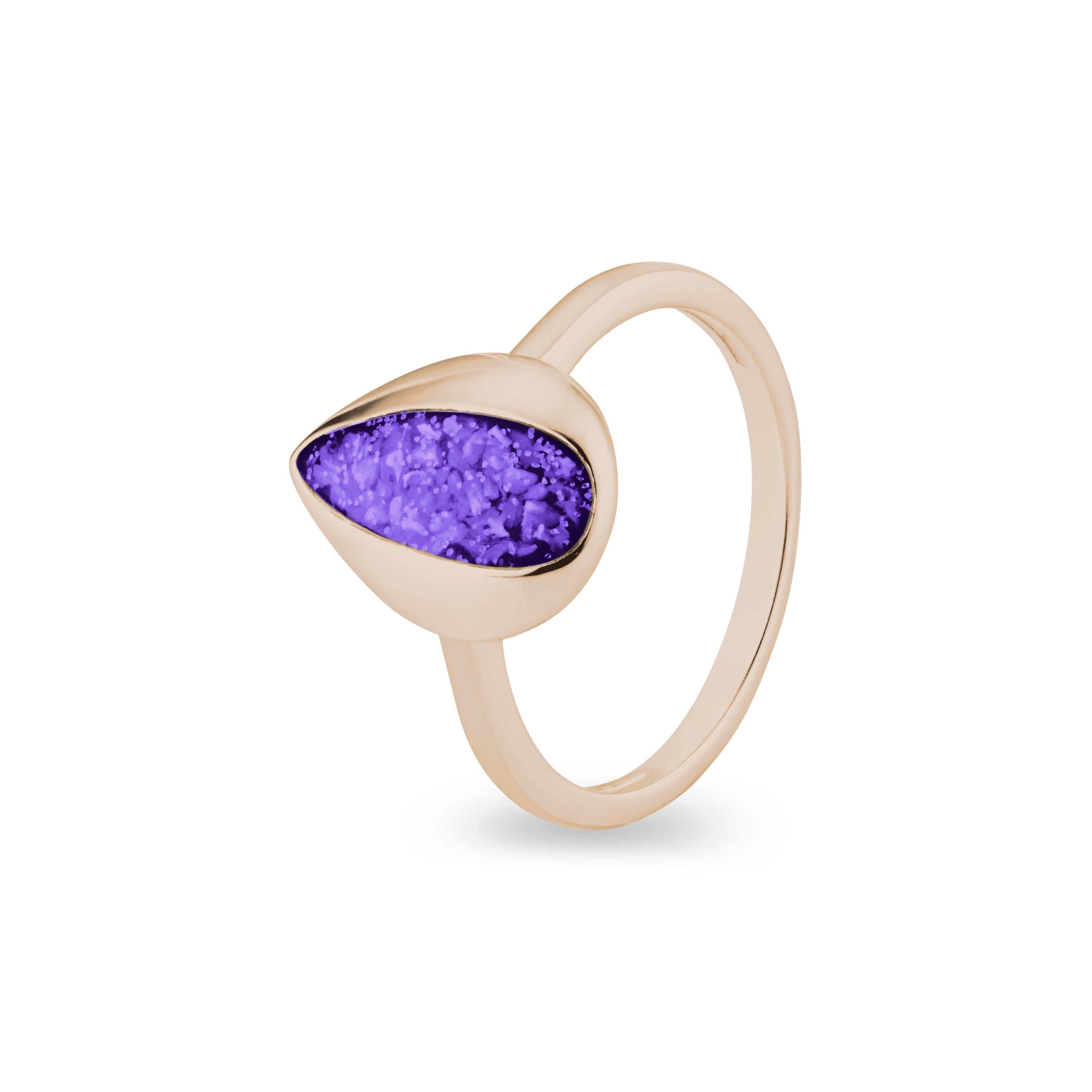 EverWith Ladies Rondure Teardrop Memorial Ashes Ring 9k Rose Gold Purple