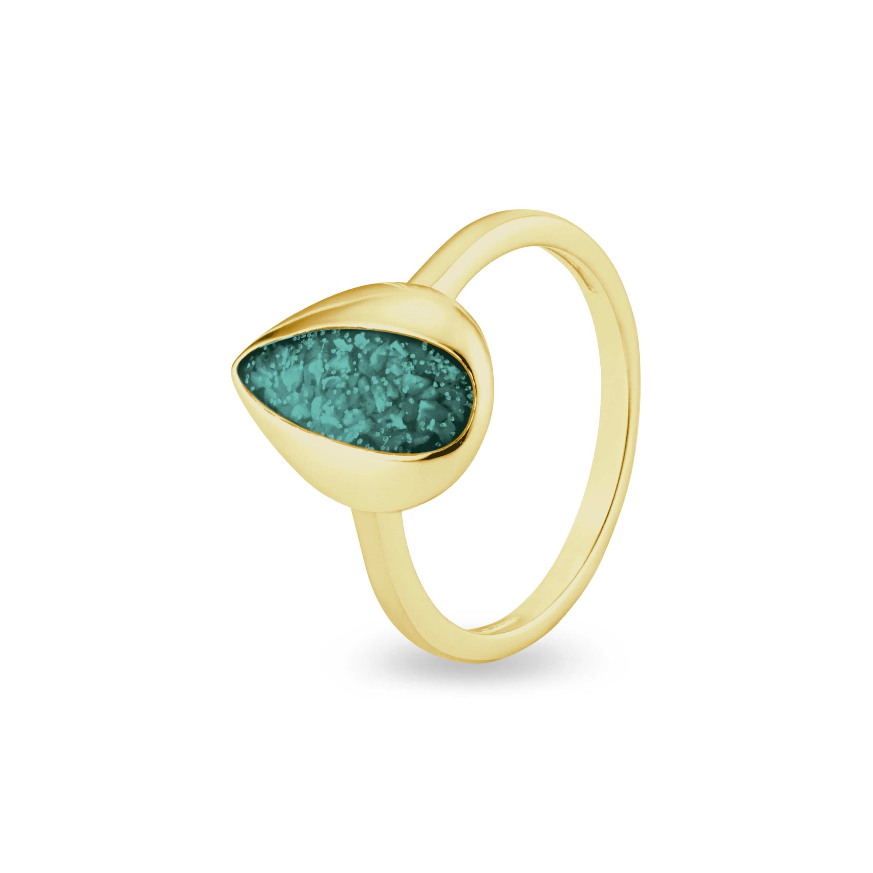 EverWith Ladies Rondure Teardrop Memorial Ashes Ring 9k Yellow Gold Aqua