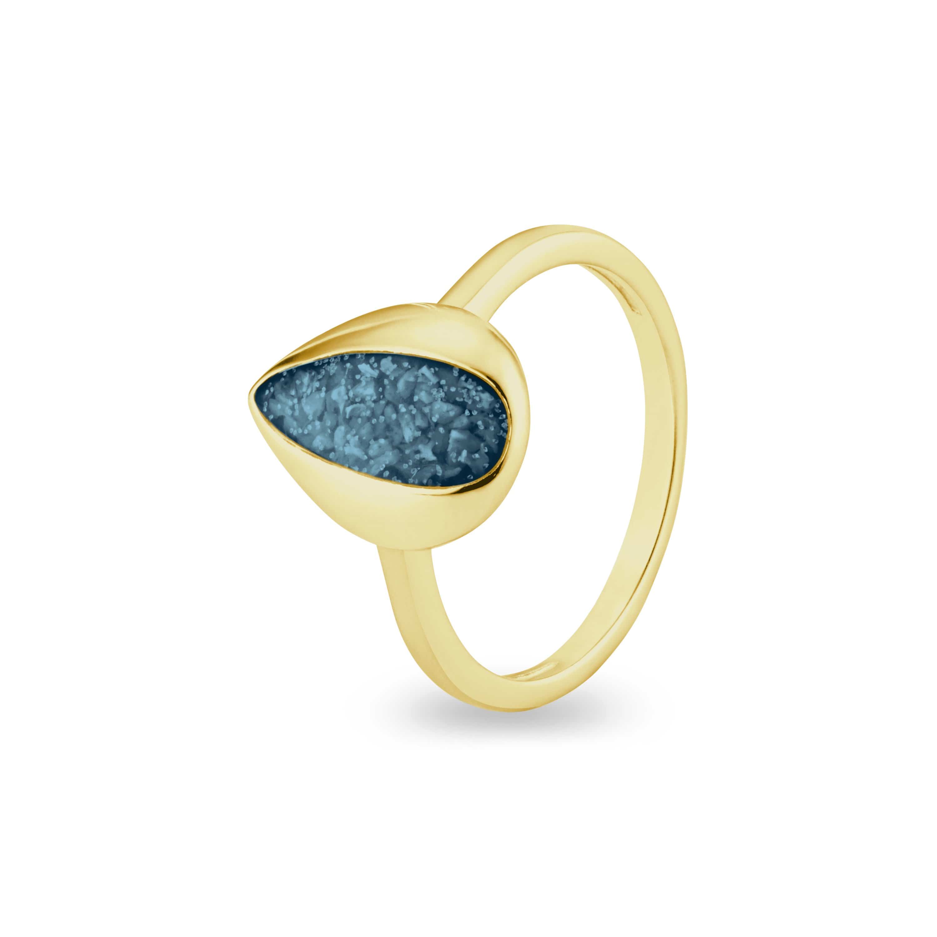EverWith Ladies Rondure Teardrop Memorial Ashes Ring 9k Yellow Gold Blue