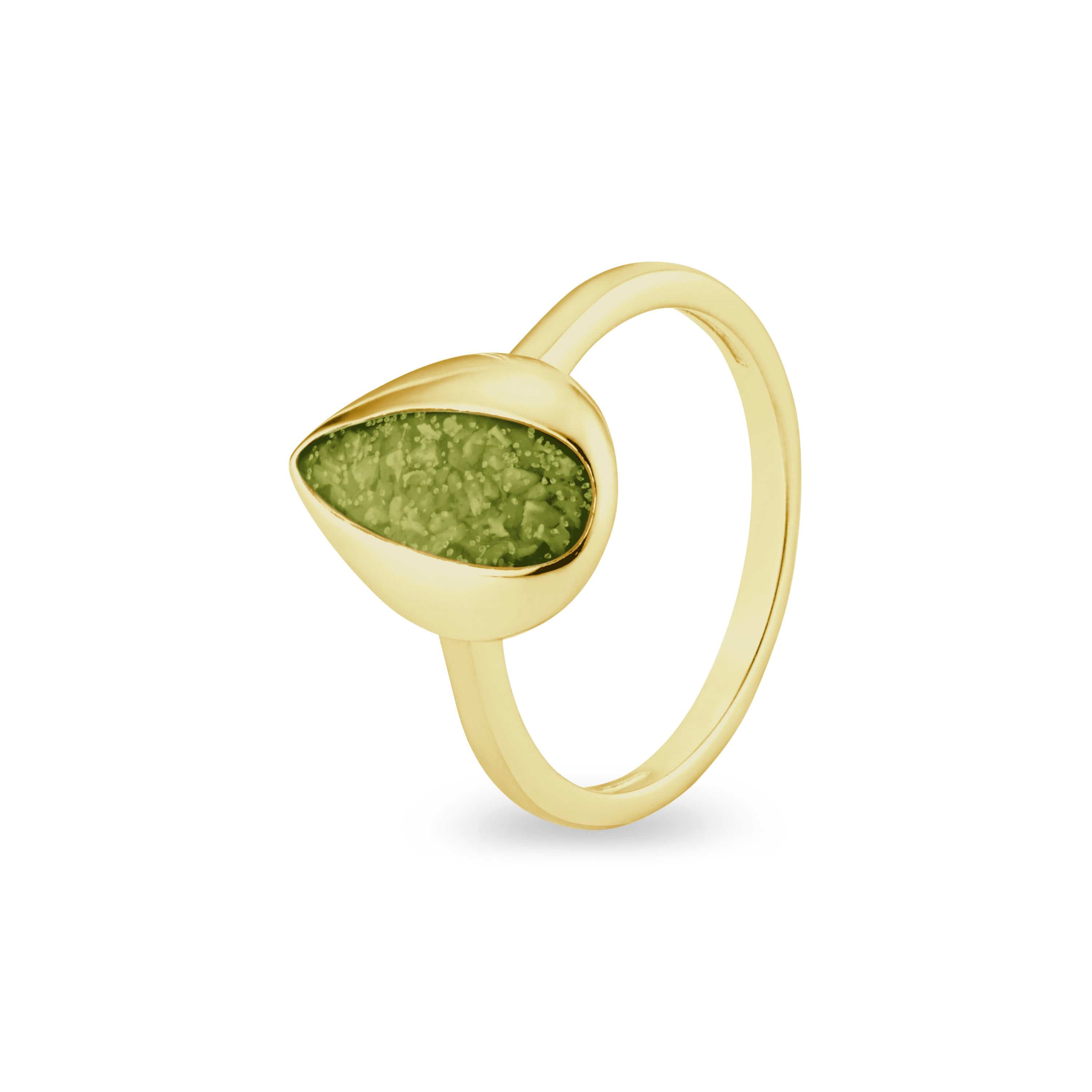 EverWith Ladies Rondure Teardrop Memorial Ashes Ring 9k Yellow Gold Green