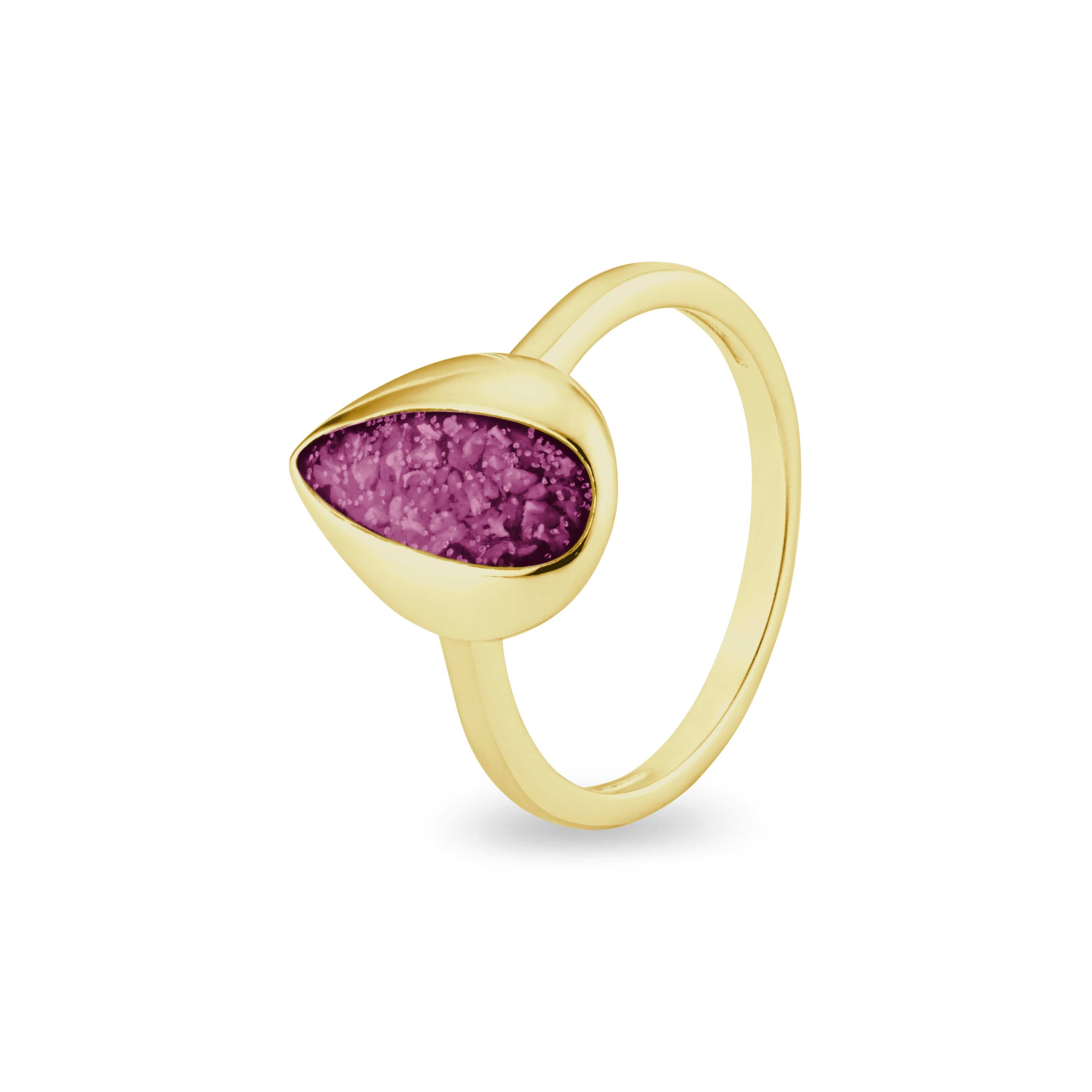 EverWith Ladies Rondure Teardrop Memorial Ashes Ring 9k Yellow Gold Violet