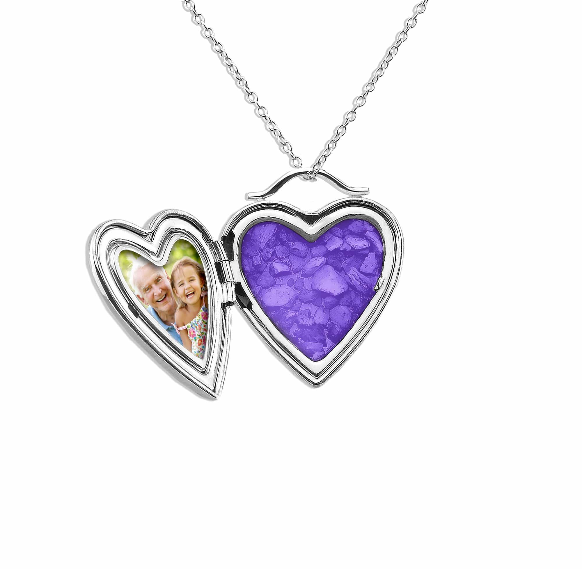 EverWith Shining Star Heart Shaped Sterling Silver Memorial Ashes Locket Purple