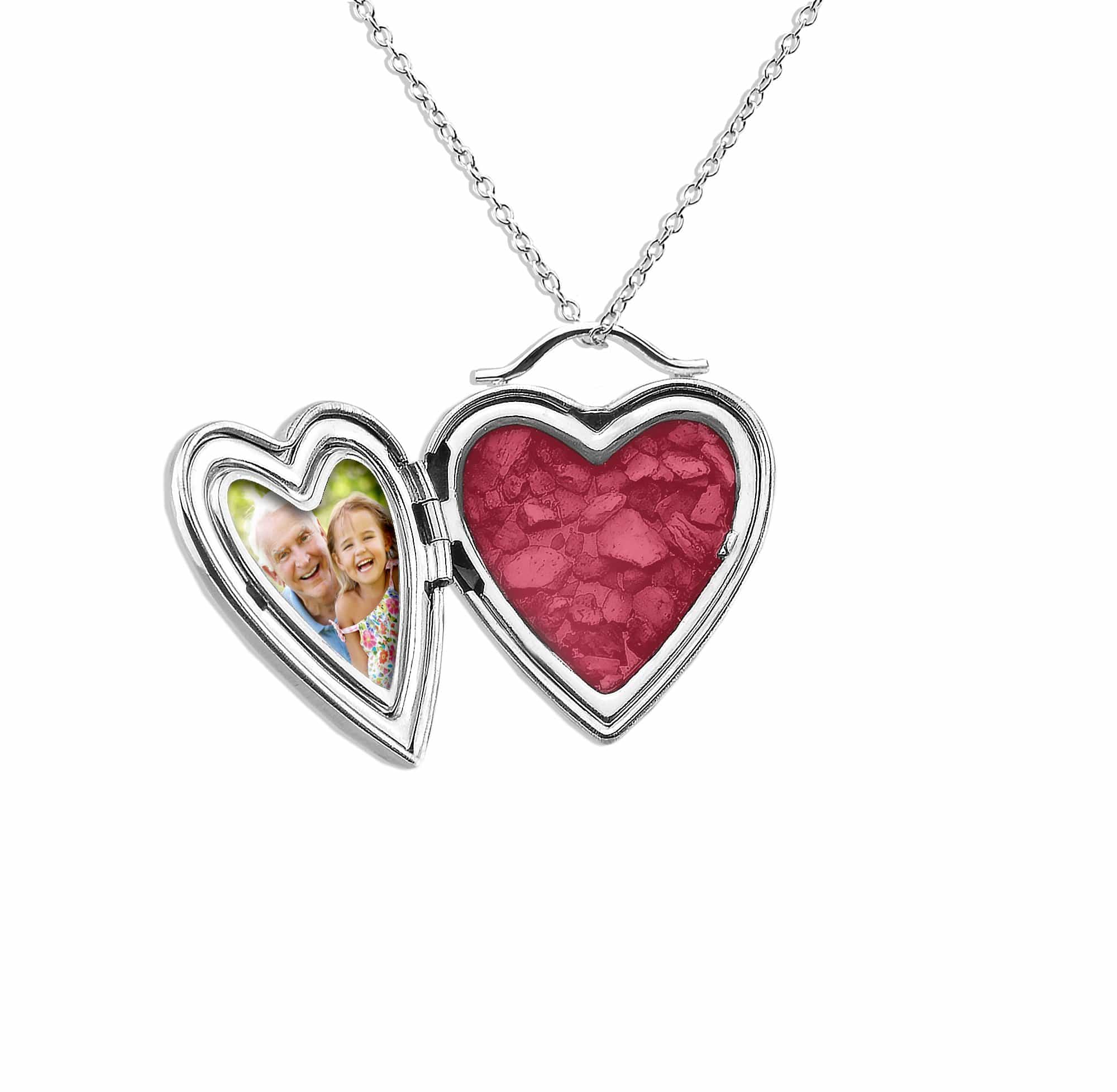EverWith Shining Star Heart Shaped Sterling Silver Memorial Ashes Locket Red