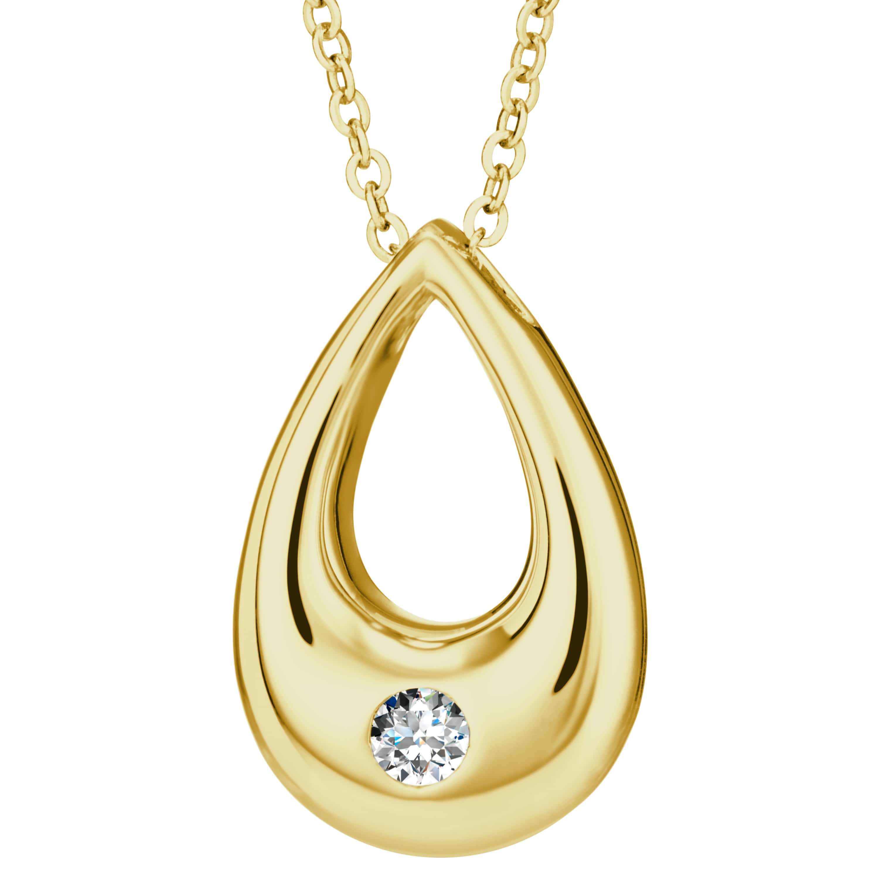EverWith Self-fill Droplet Memorial Ashes Pendant with Crystals 9k Yellow Gold