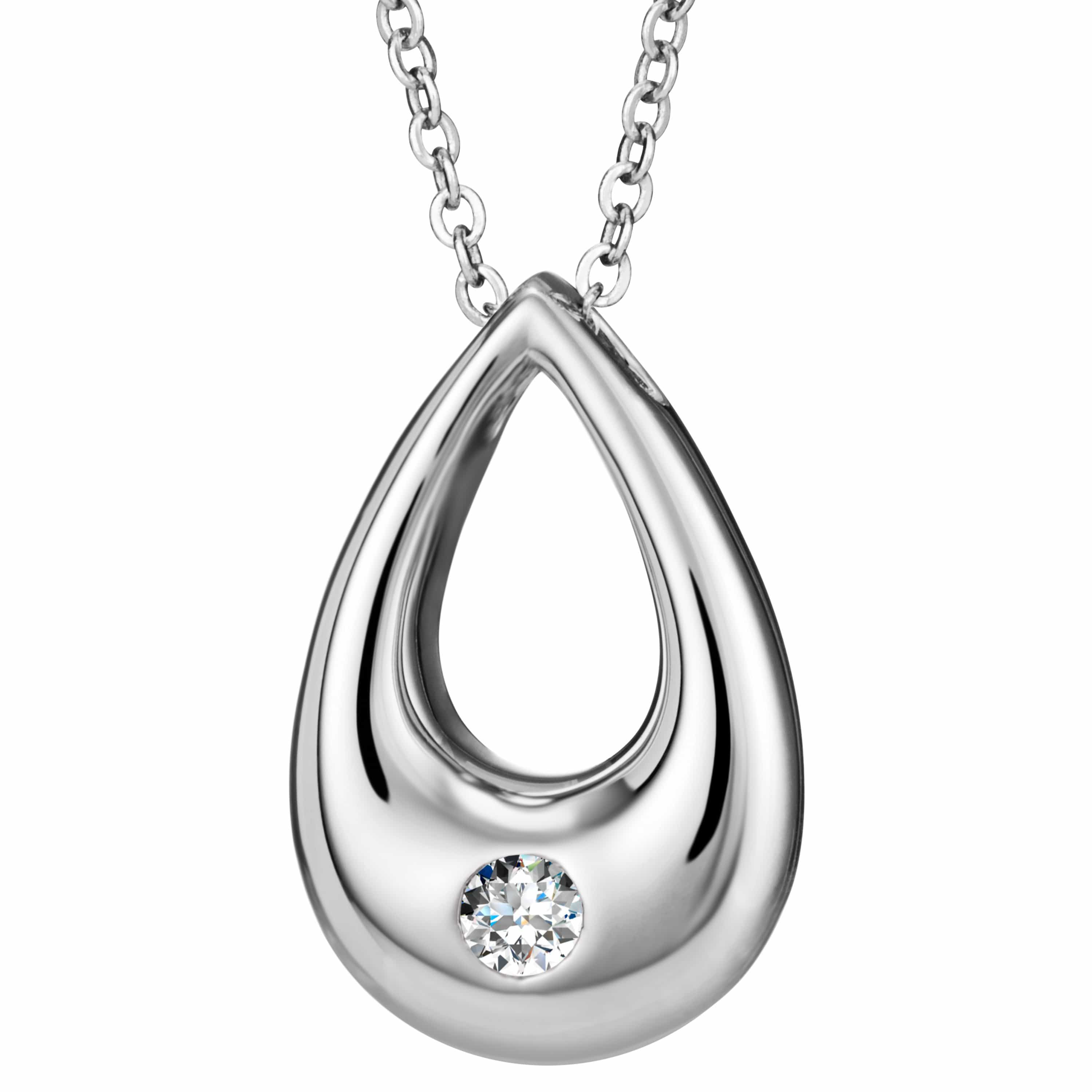 EverWith Self-fill Droplet Memorial Ashes Pendant with Crystals 9k White Gold Fill