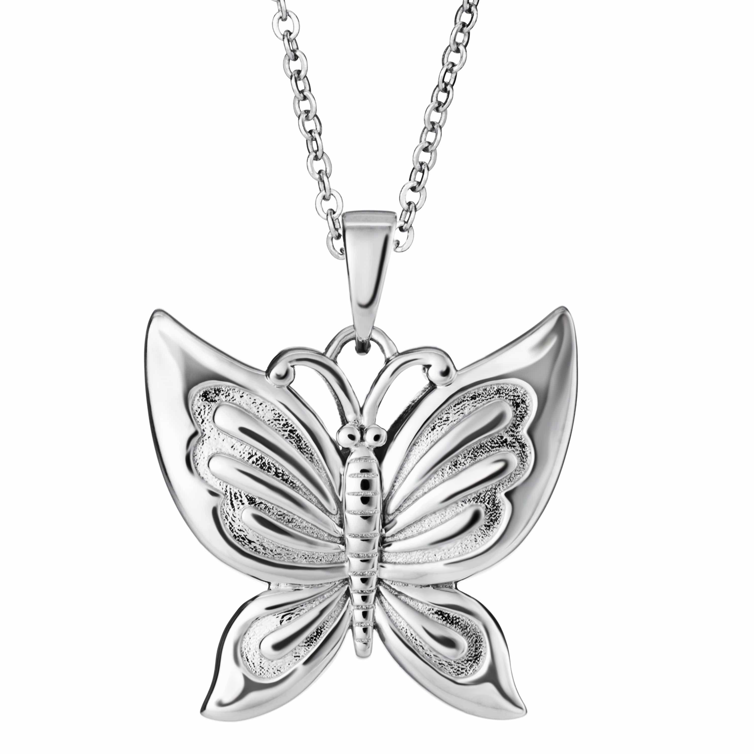 EverWith Self-fill Butterfly Memorial Ashes Pendant 9k White Gold Fill
