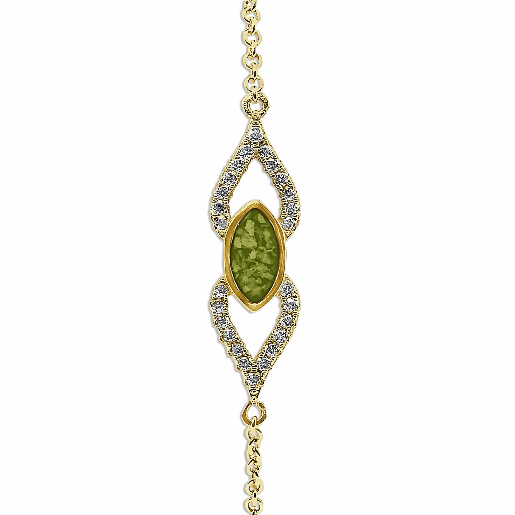 EverWith Ladies Respect Memorial Ashes Bracelet with Fine Crystals 9k Yellow Gold Green