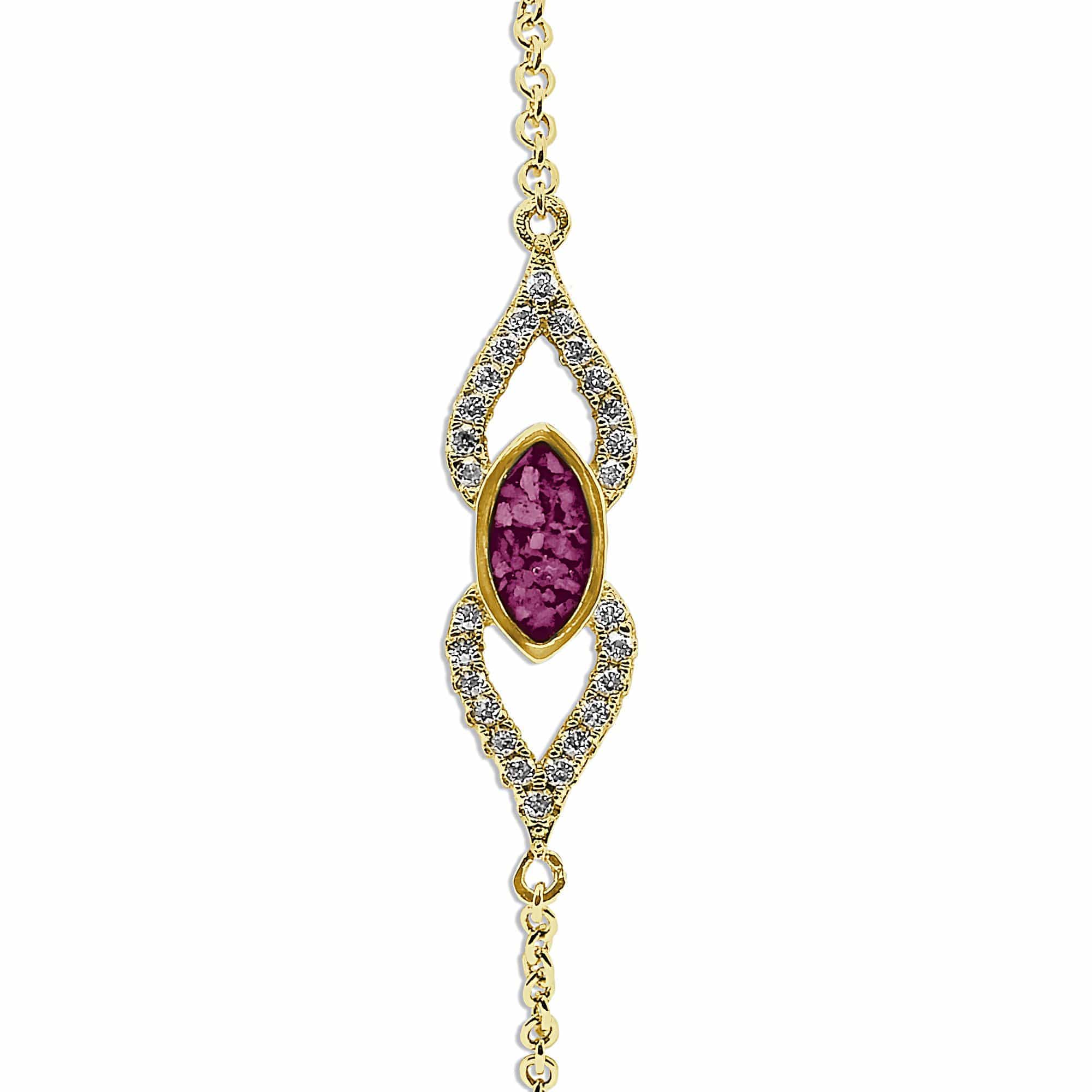 EverWith Ladies Respect Memorial Ashes Bracelet with Fine Crystals 9k Yellow Gold Violet