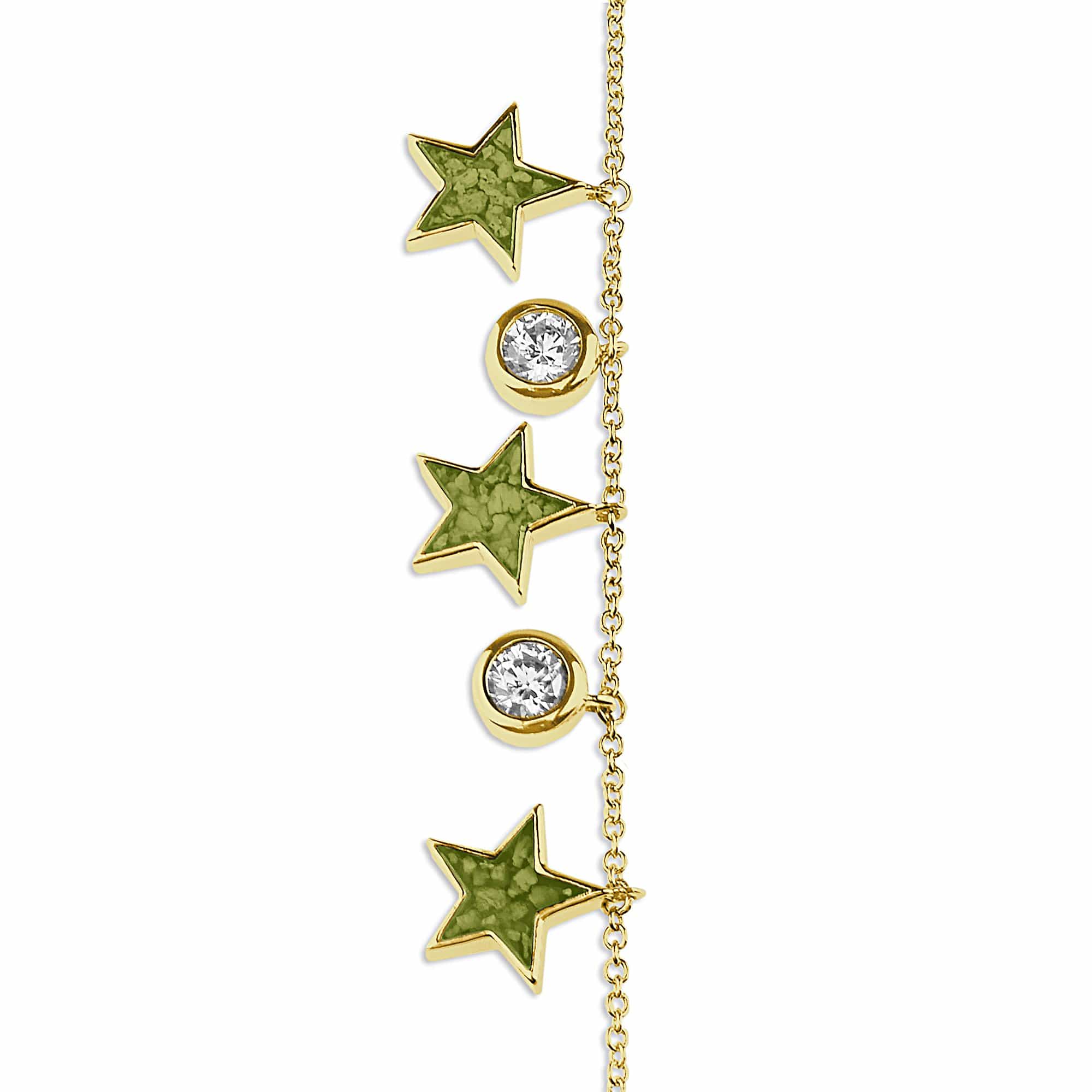 EverWith Ladies Galaxy Memorial Ashes Bracelet with Fine Crystals 9k Yellow Gold Green