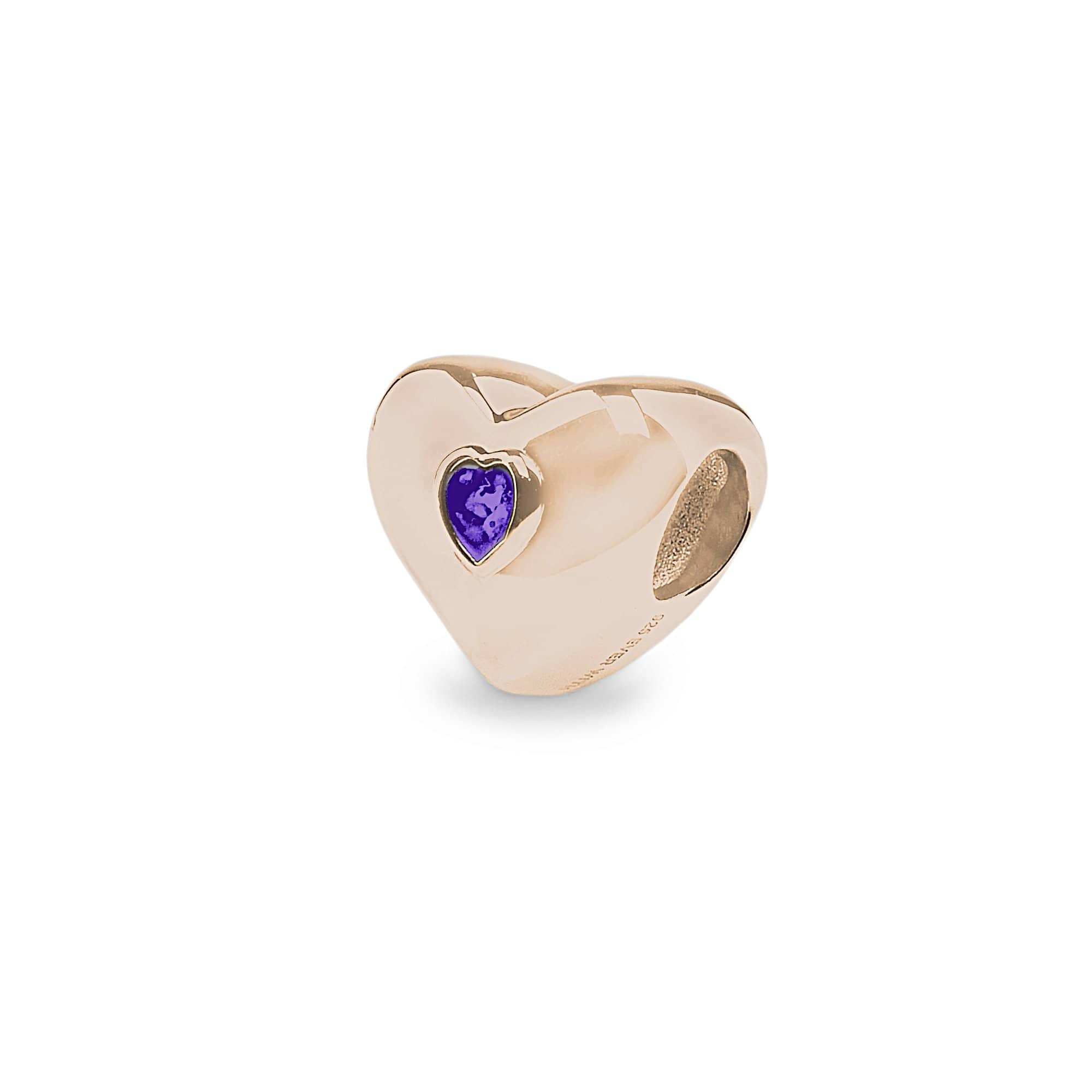 EverWith Heart Memorial Ashes Charm Bead 9k Rose Gold Purple
