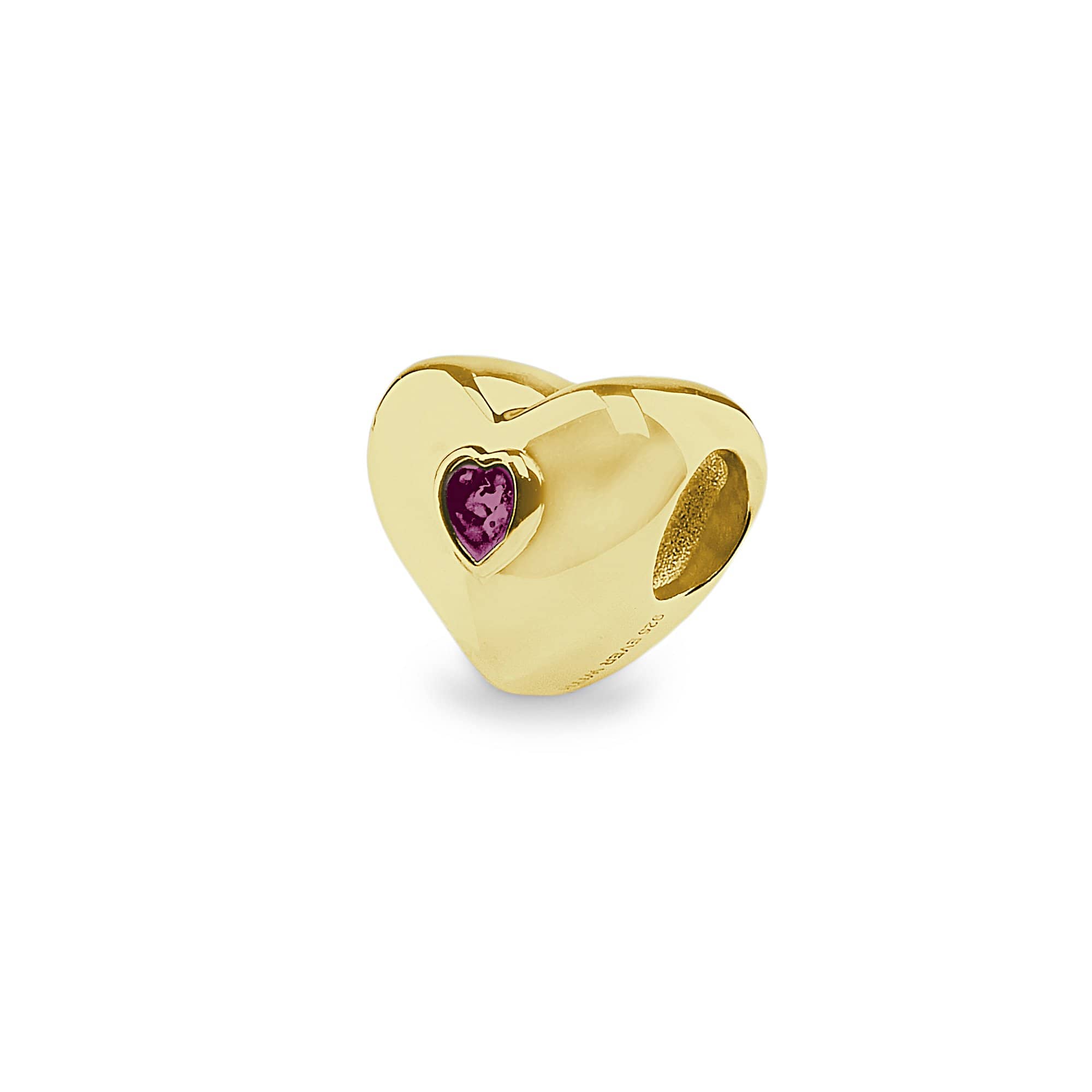 EverWith Heart Memorial Ashes Charm Bead 9k Yellow Gold Violet