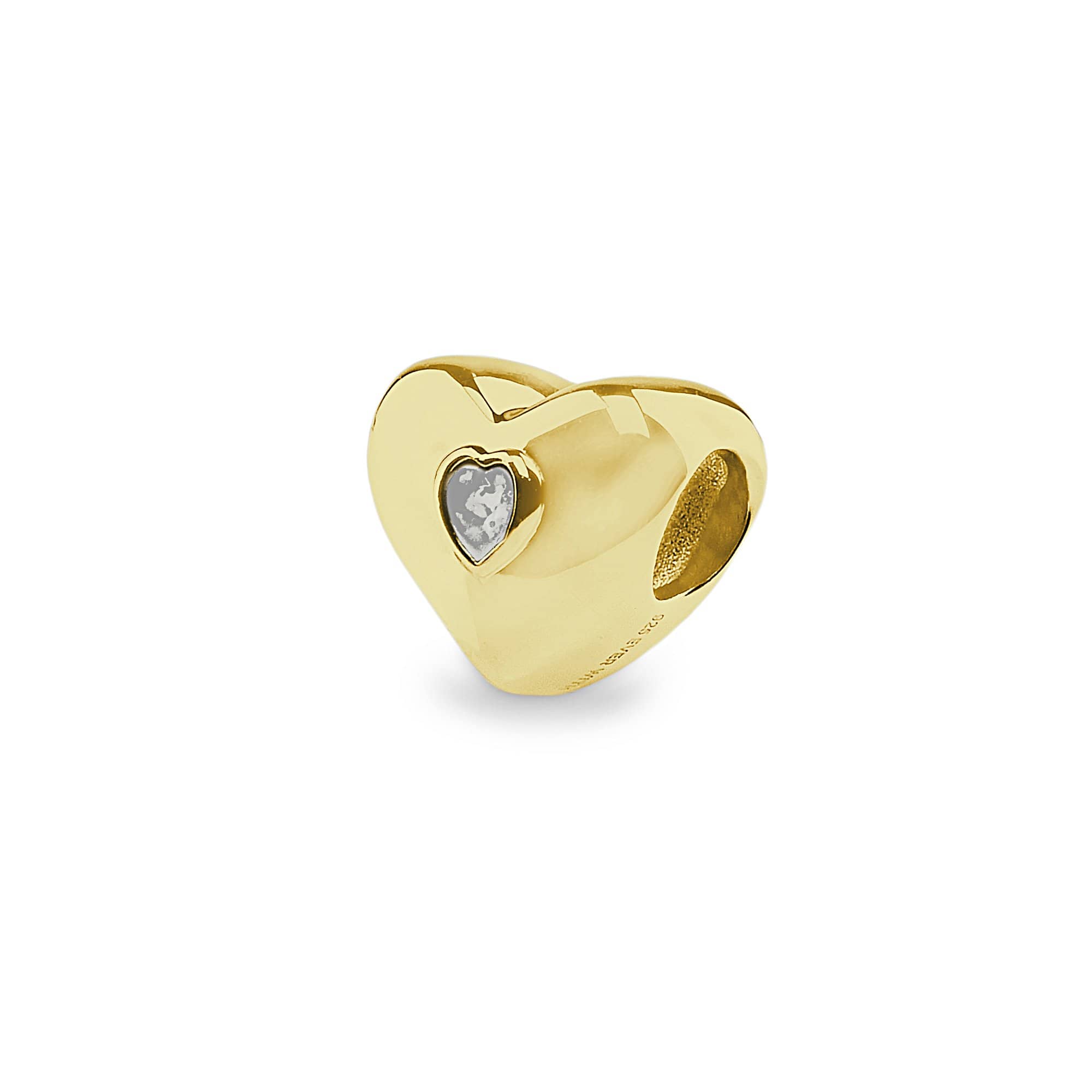 EverWith Heart Memorial Ashes Charm Bead 9k Yellow Gold White