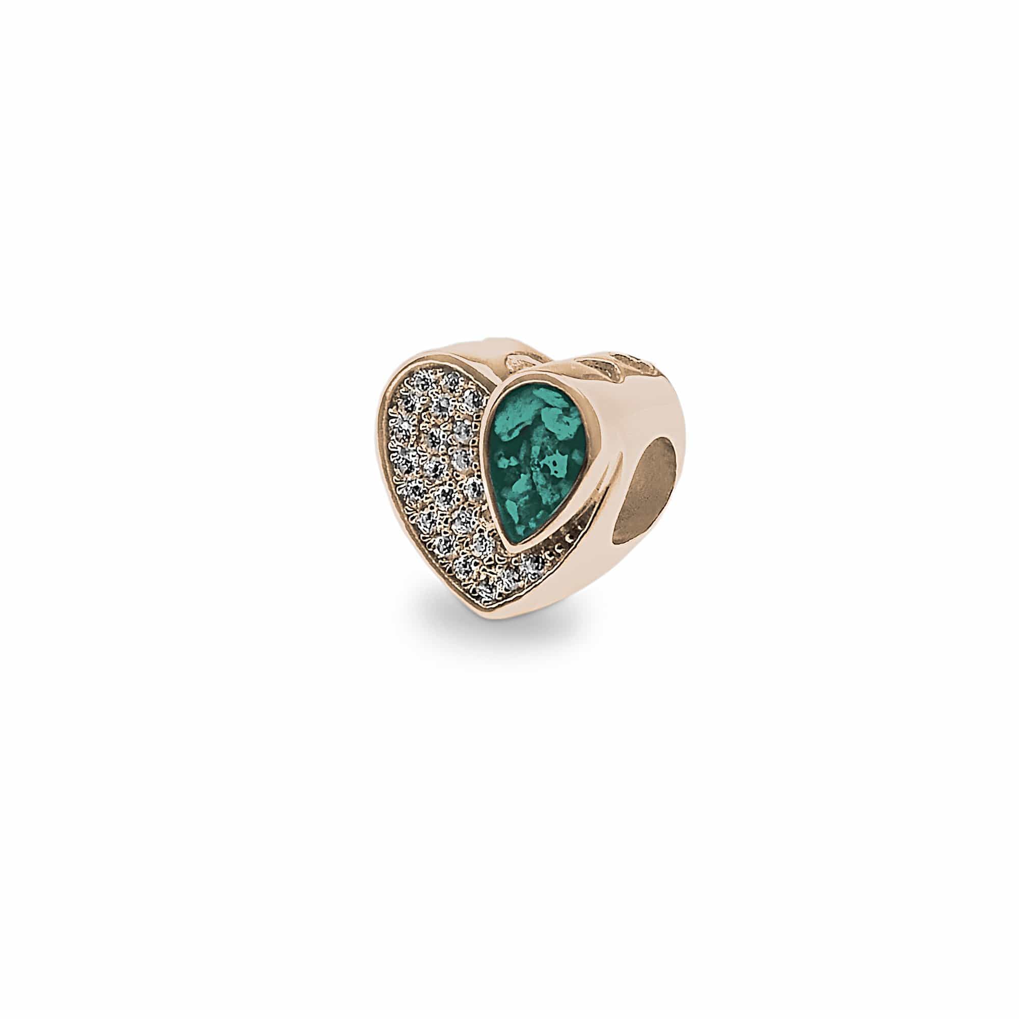 EverWith Beloved Memorial Ashes Charm Bead with Fine Crystals 9k Rose Gold Aqua