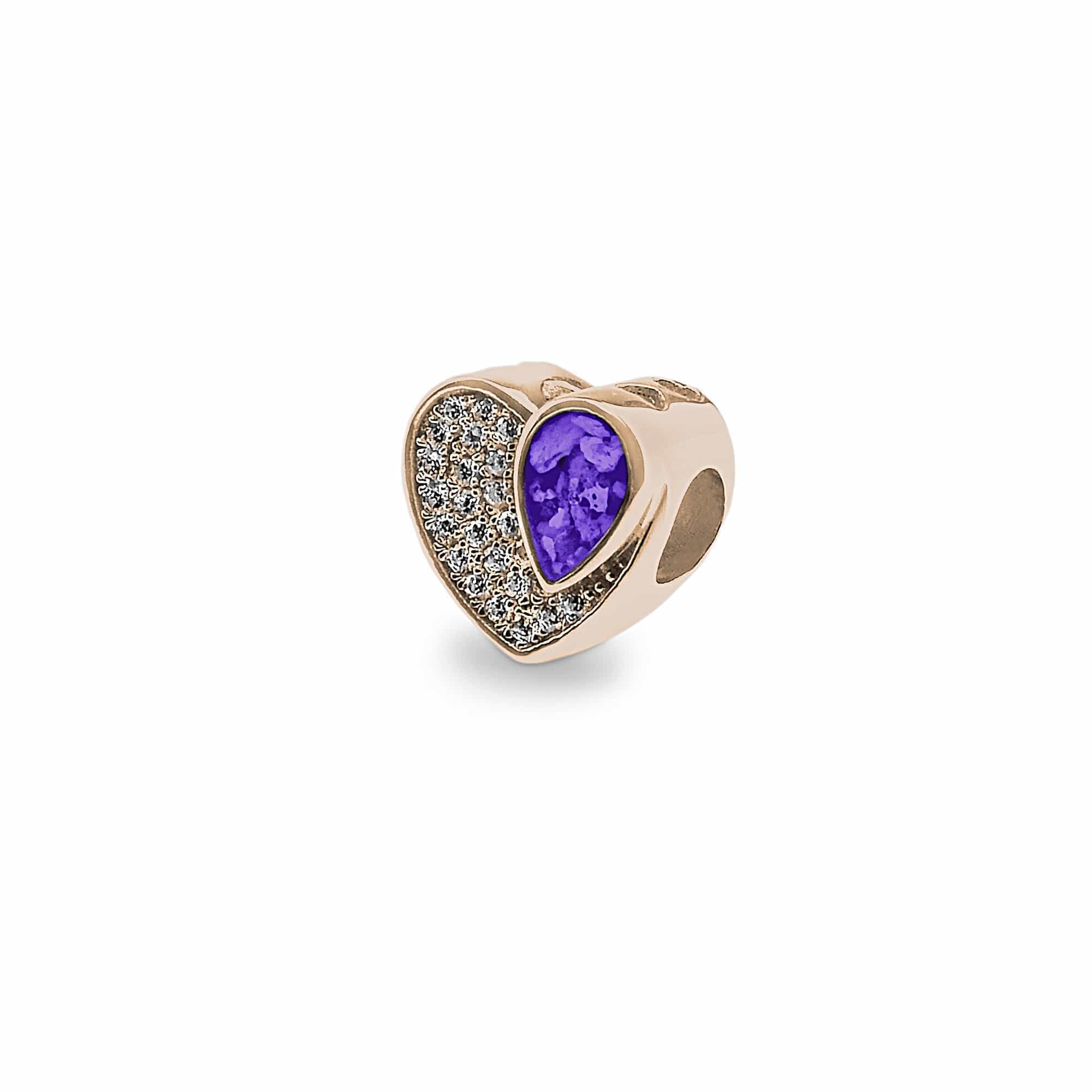 EverWith Beloved Memorial Ashes Charm Bead with Fine Crystals 9k Rose Gold Purple