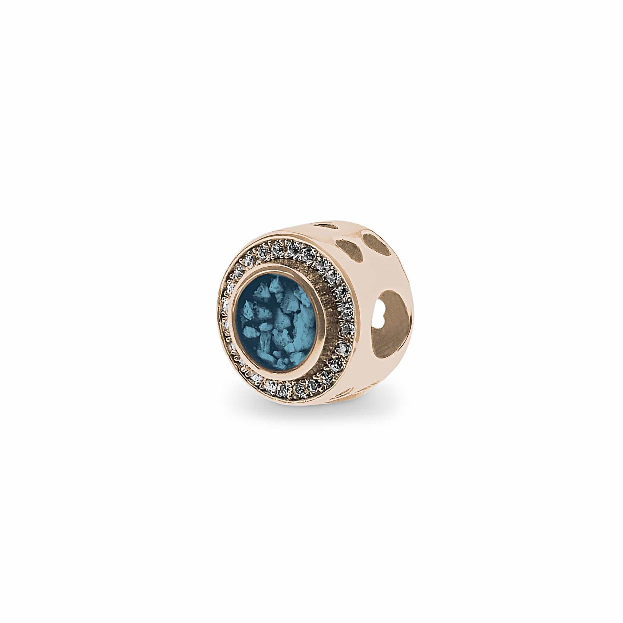 EverWith Admire Memorial Ashes Charm Bead with Fine Crystals 9k Rose Gold Blue