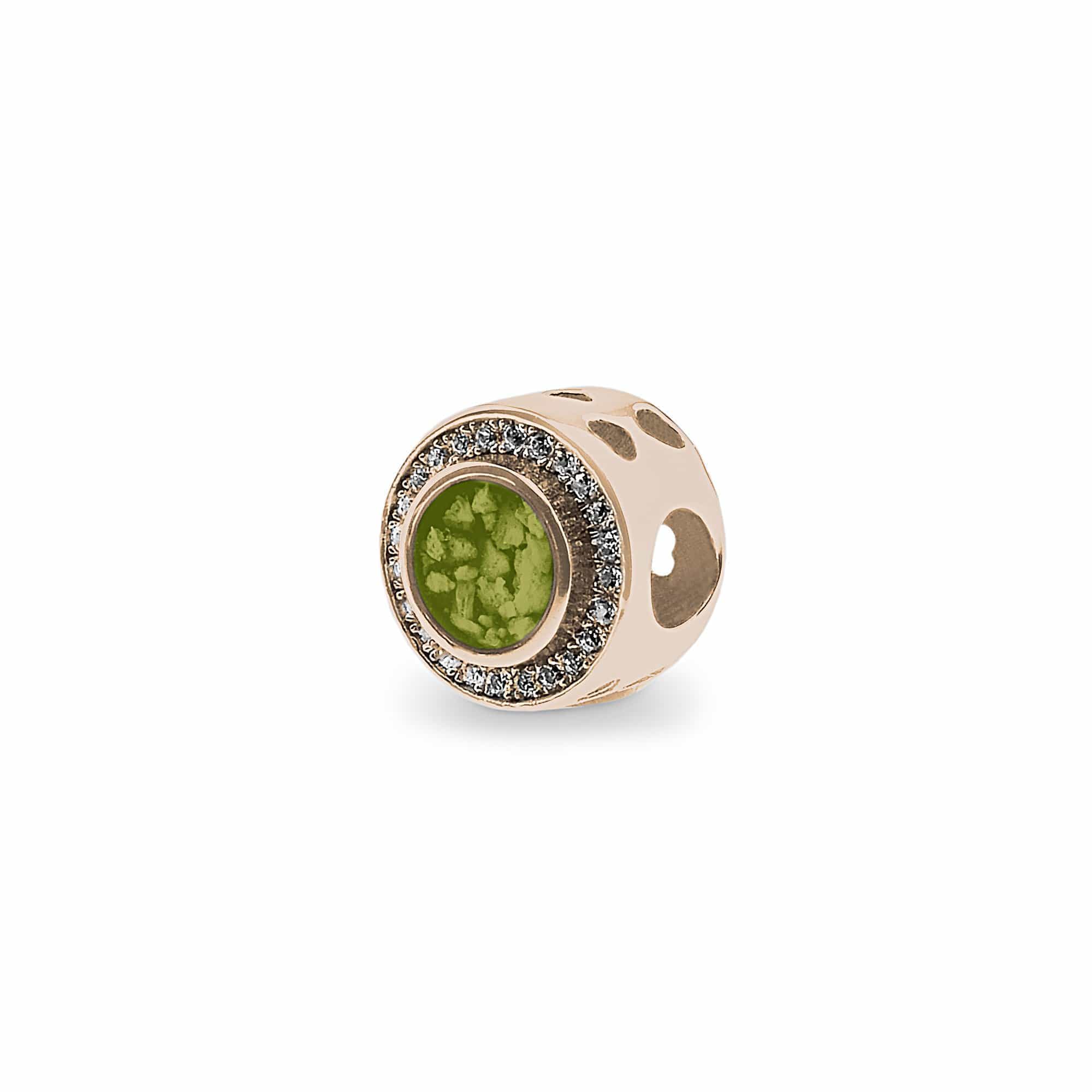 EverWith Admire Memorial Ashes Charm Bead with Fine Crystals 9k Rose Gold Green
