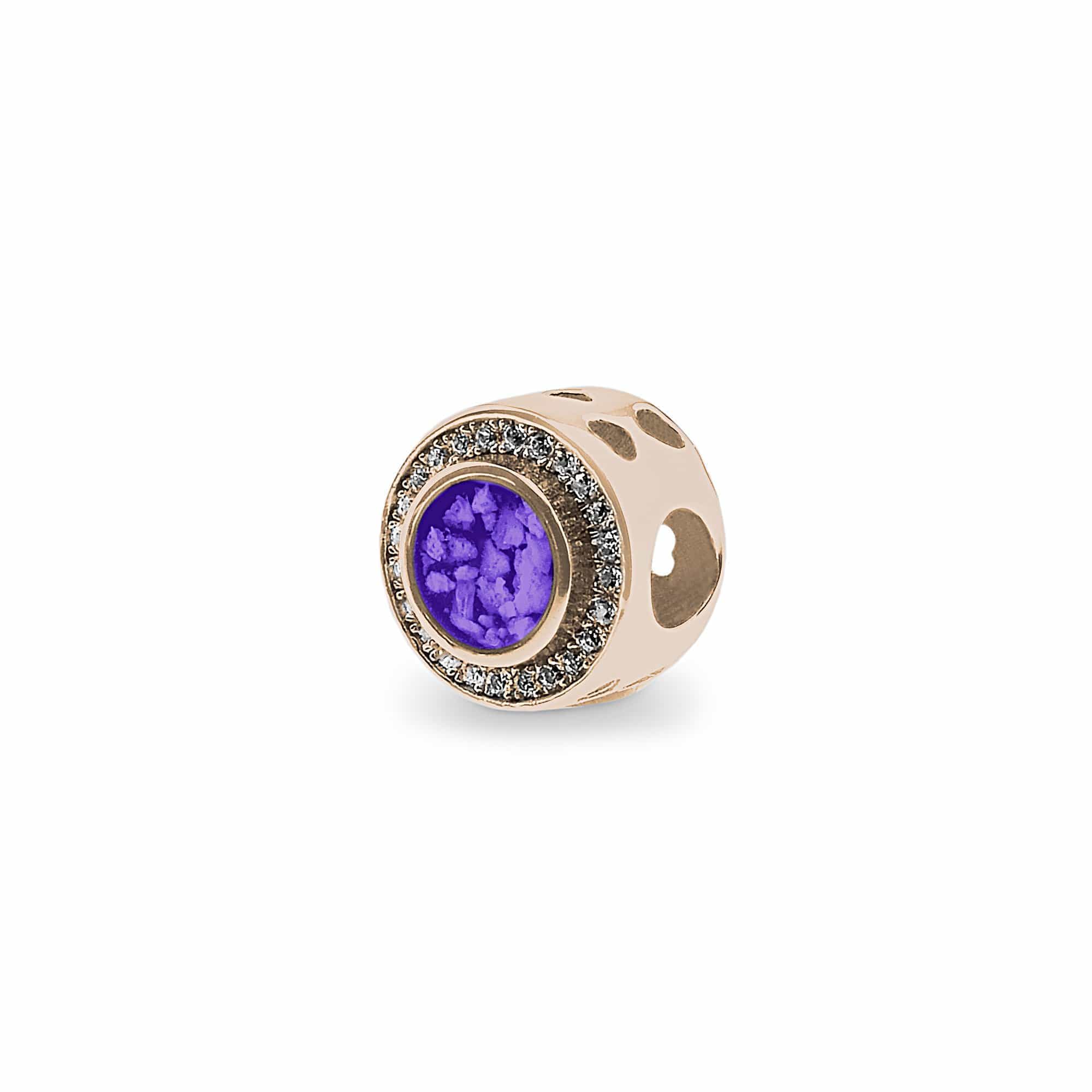 EverWith Admire Memorial Ashes Charm Bead with Fine Crystals 9k Rose Gold Purple