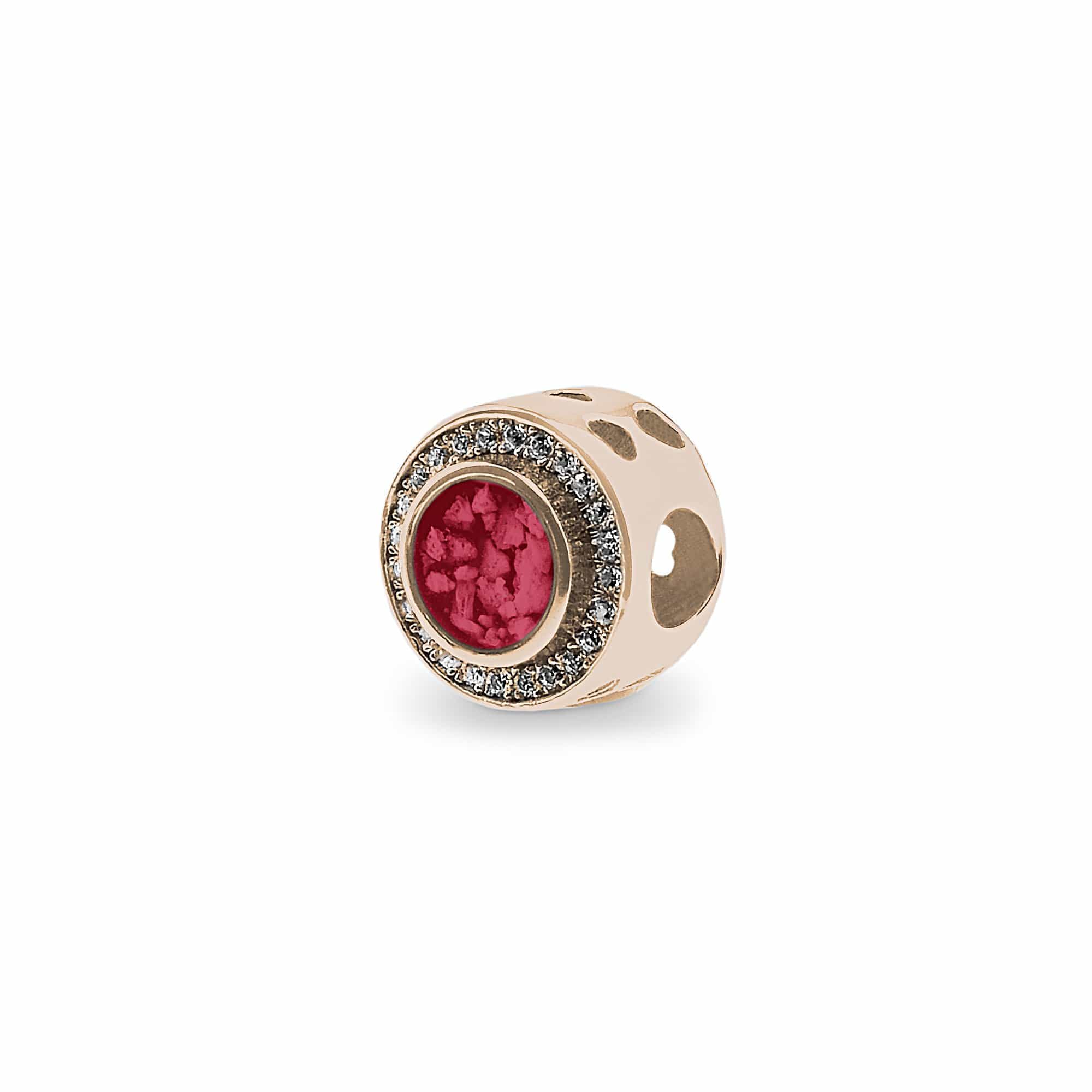 EverWith Admire Memorial Ashes Charm Bead with Fine Crystals 9k Rose Gold Red