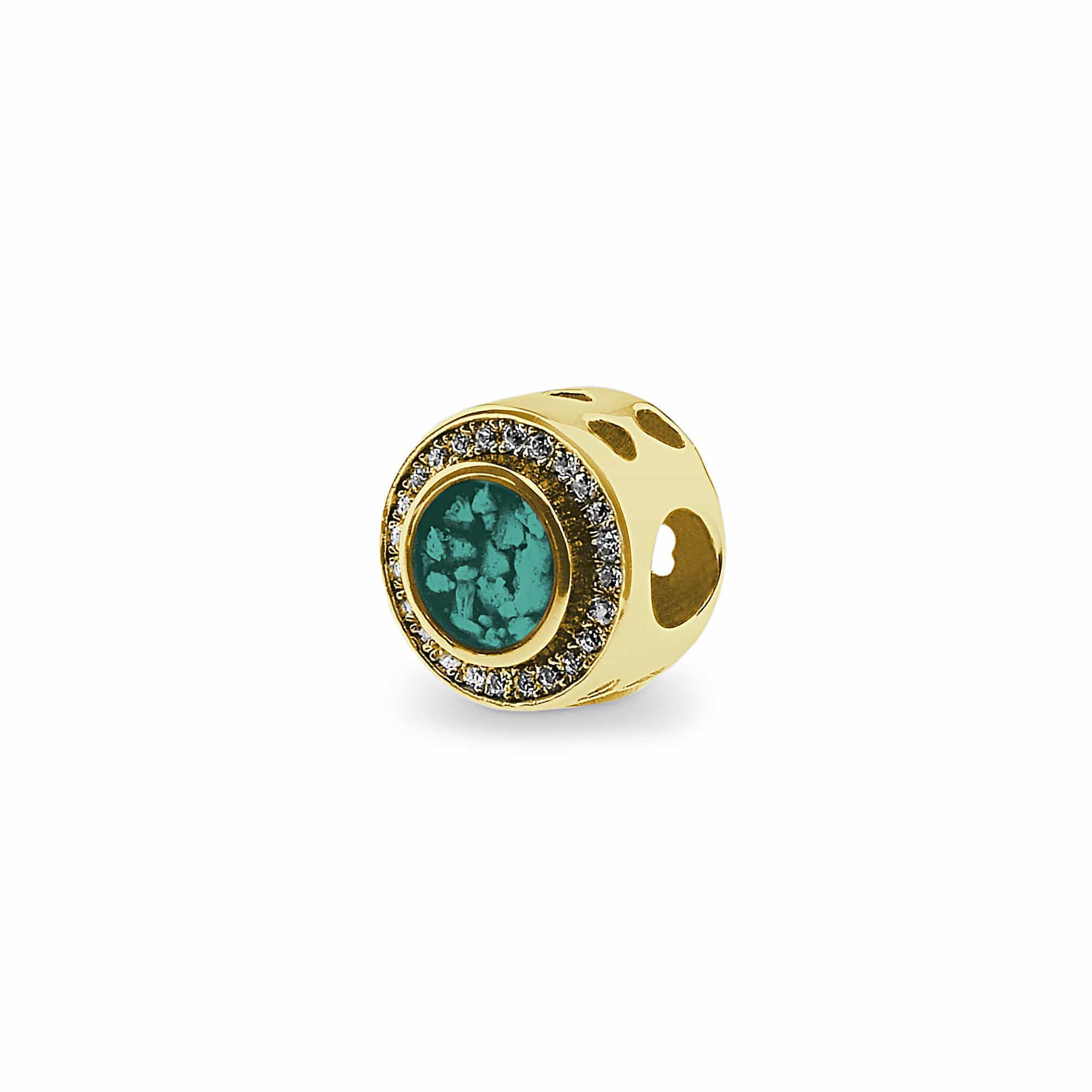 EverWith Admire Memorial Ashes Charm Bead with Fine Crystals 9k Yellow Gold Aqua