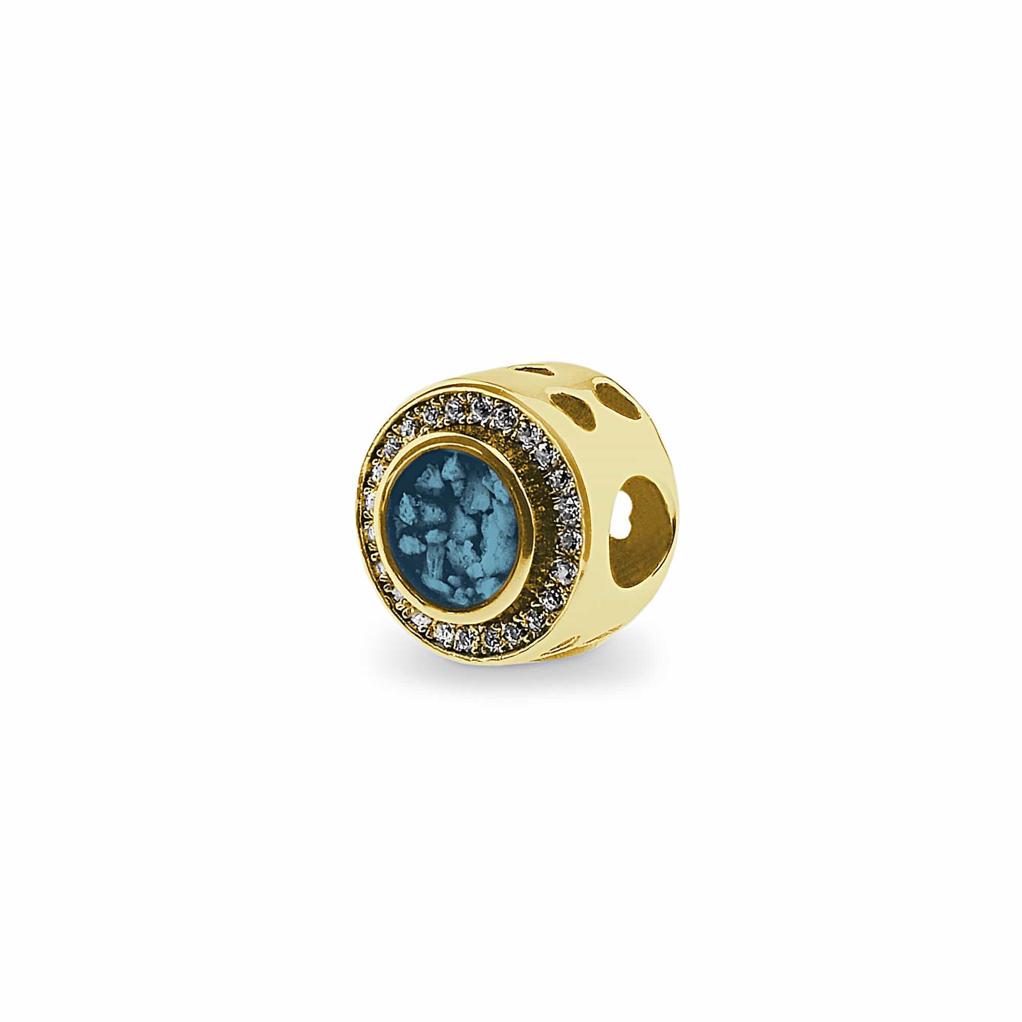 EverWith Admire Memorial Ashes Charm Bead with Fine Crystals 9k Yellow Gold Blue