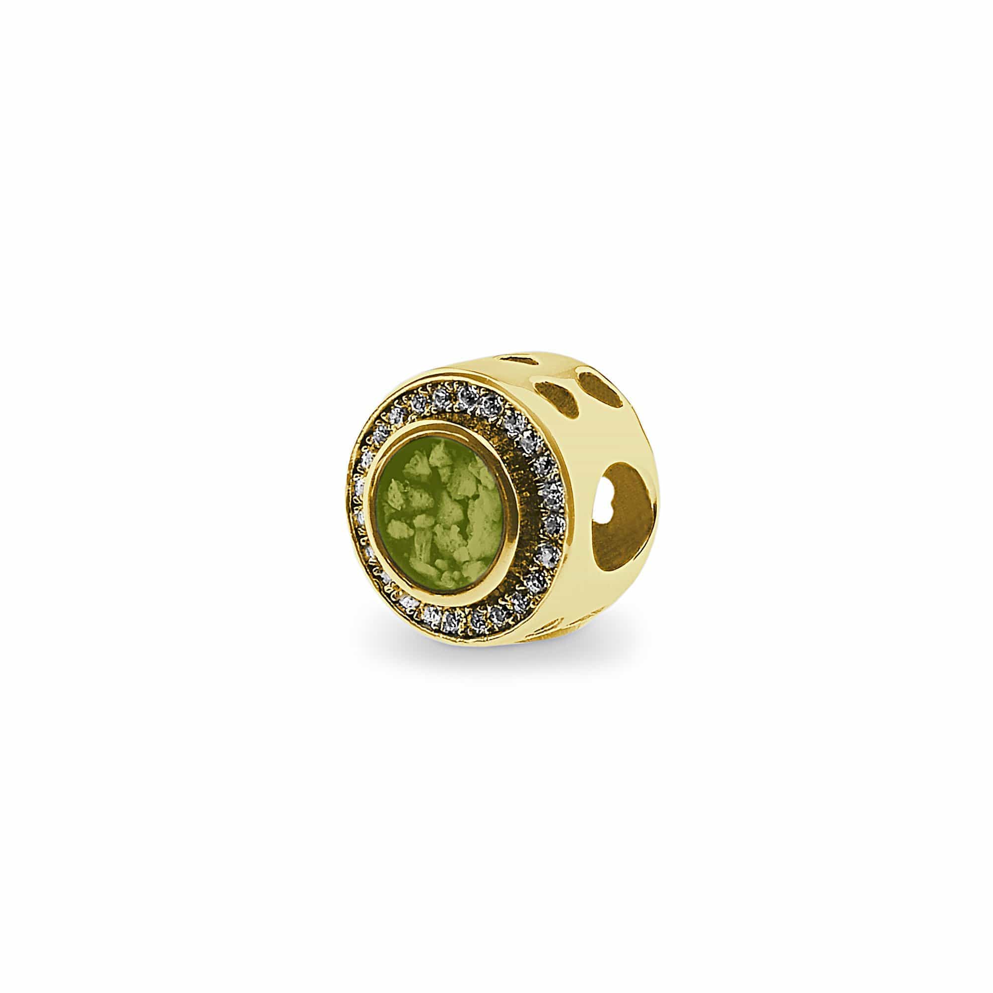 EverWith Admire Memorial Ashes Charm Bead with Fine Crystals 9k Yellow Gold Green