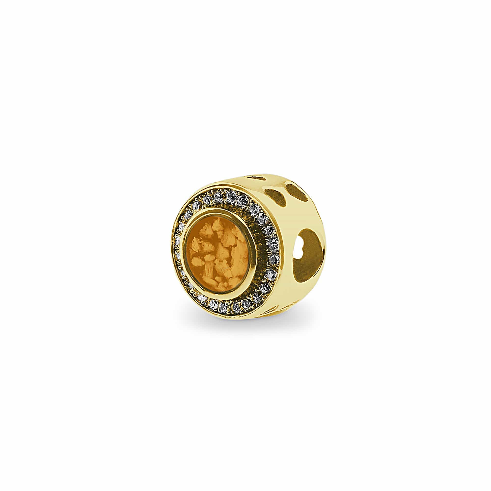 EverWith Admire Memorial Ashes Charm Bead with Fine Crystals 9k Yellow Gold Orange
