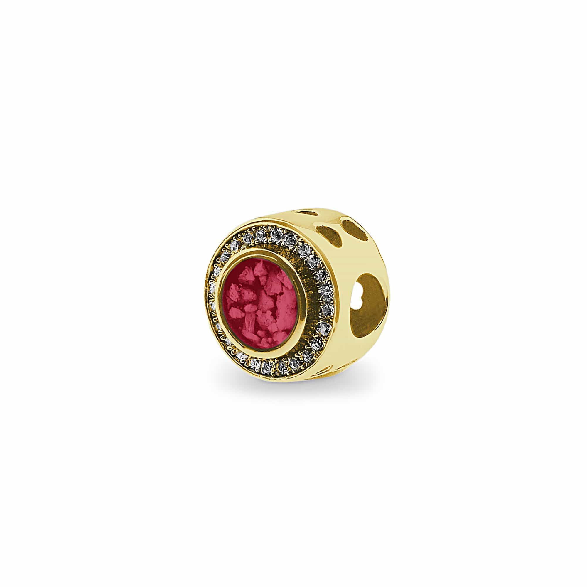 EverWith Admire Memorial Ashes Charm Bead with Fine Crystals 9k Yellow Gold Red
