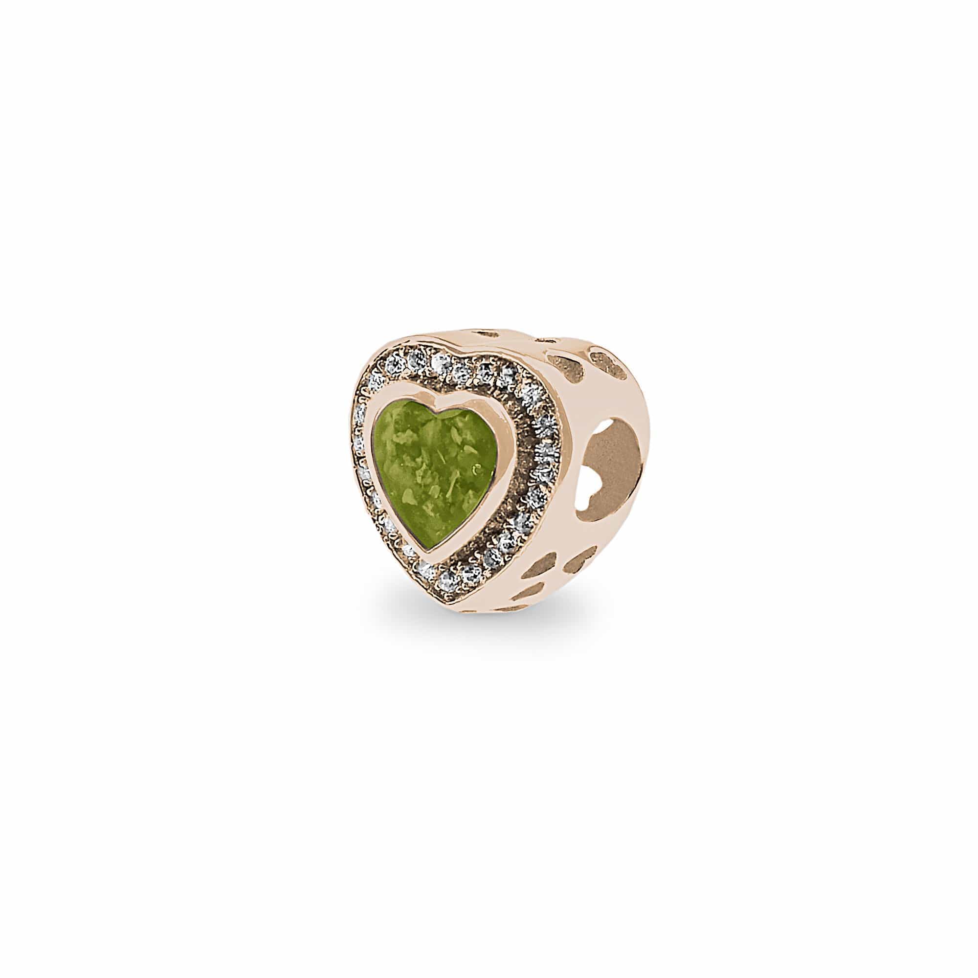 EverWith Comfort Memorial Ashes Charm Bead with Fine Crystals 9k Rose Gold Green
