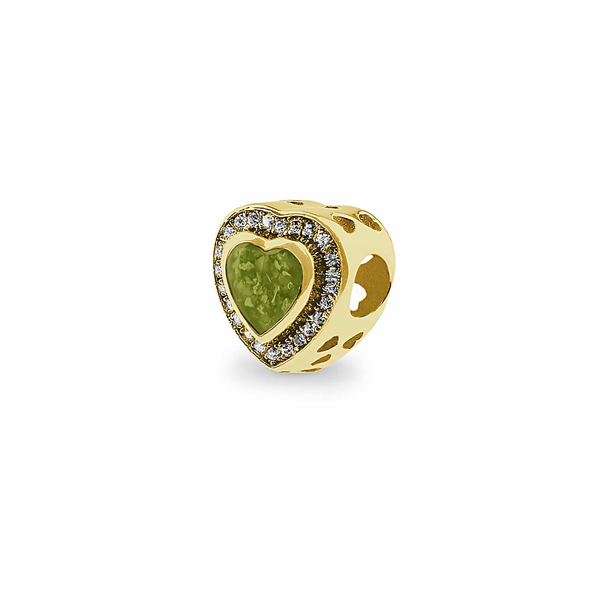 EverWith Comfort Memorial Ashes Charm Bead with Fine Crystals 9k Yellow Gold Green