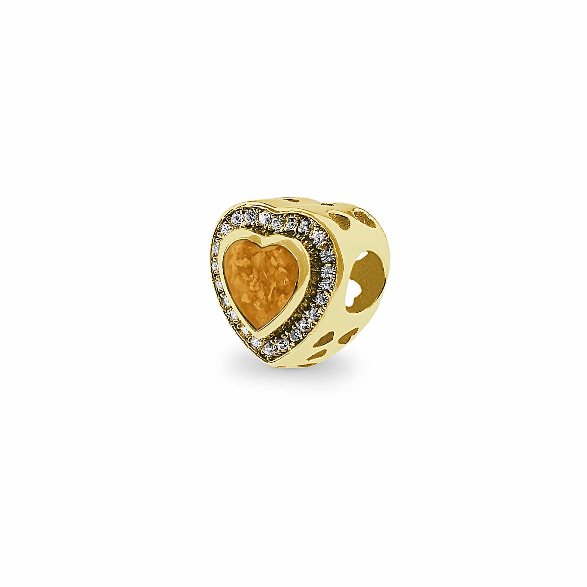 EverWith Comfort Memorial Ashes Charm Bead with Fine Crystals 9k Yellow Gold Orange