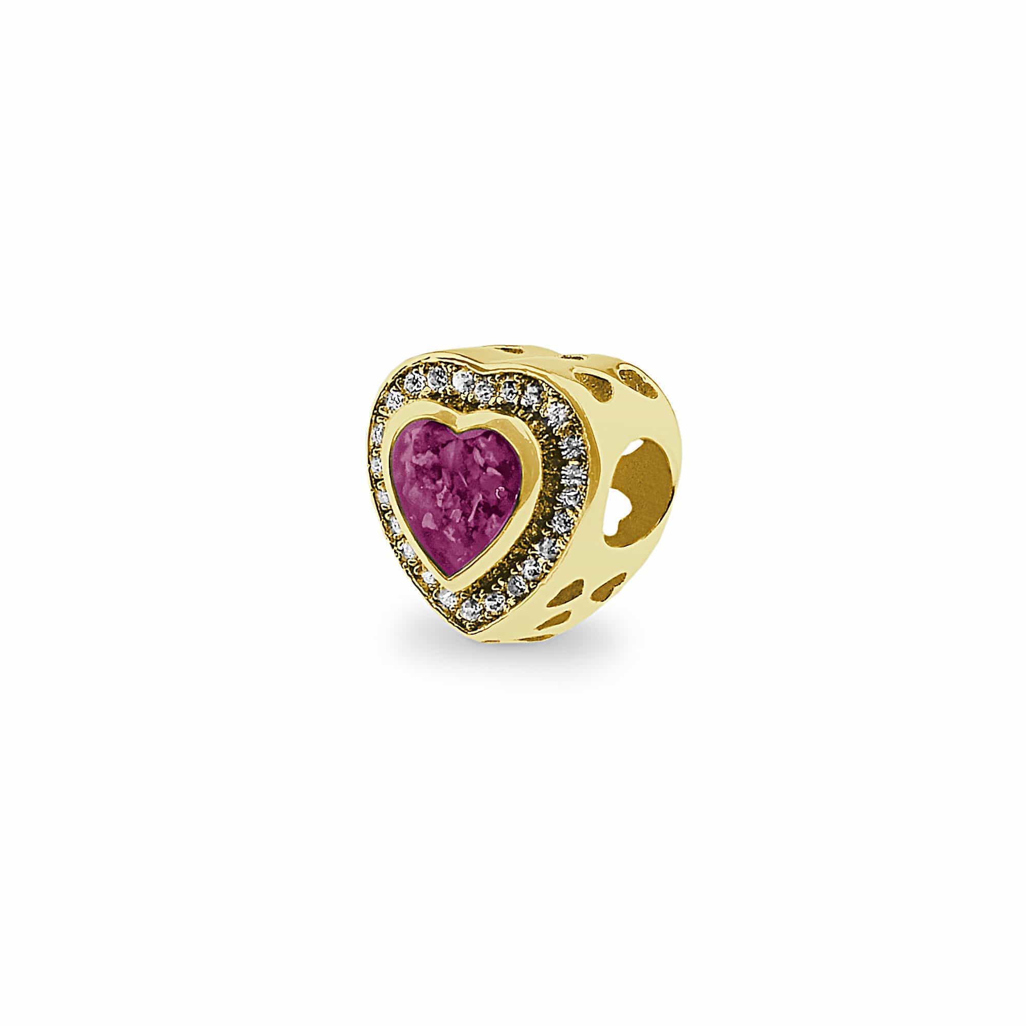 EverWith Comfort Memorial Ashes Charm Bead with Fine Crystals 9k Yellow Gold Violet