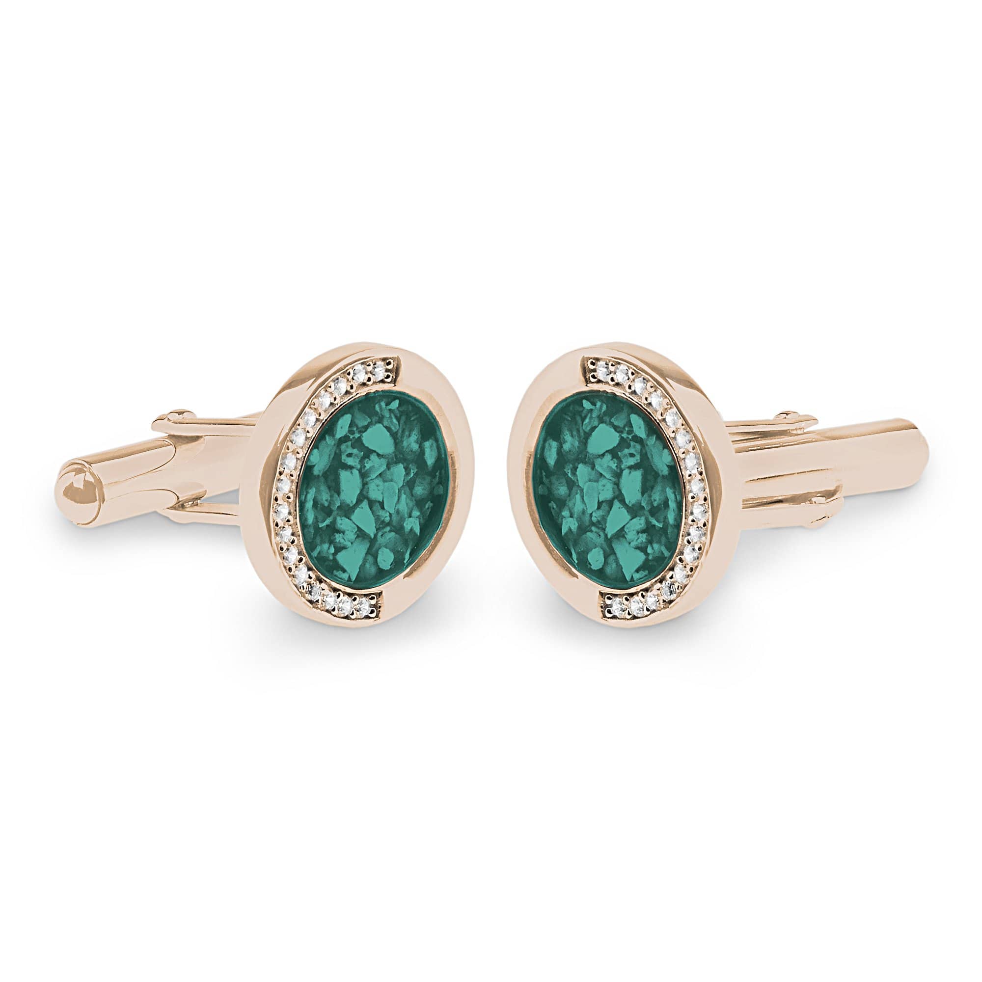 EverWith Gents Fancy Round Memorial Ashes Cufflinks with Fine Crystals 9k Rose Gold Aqua