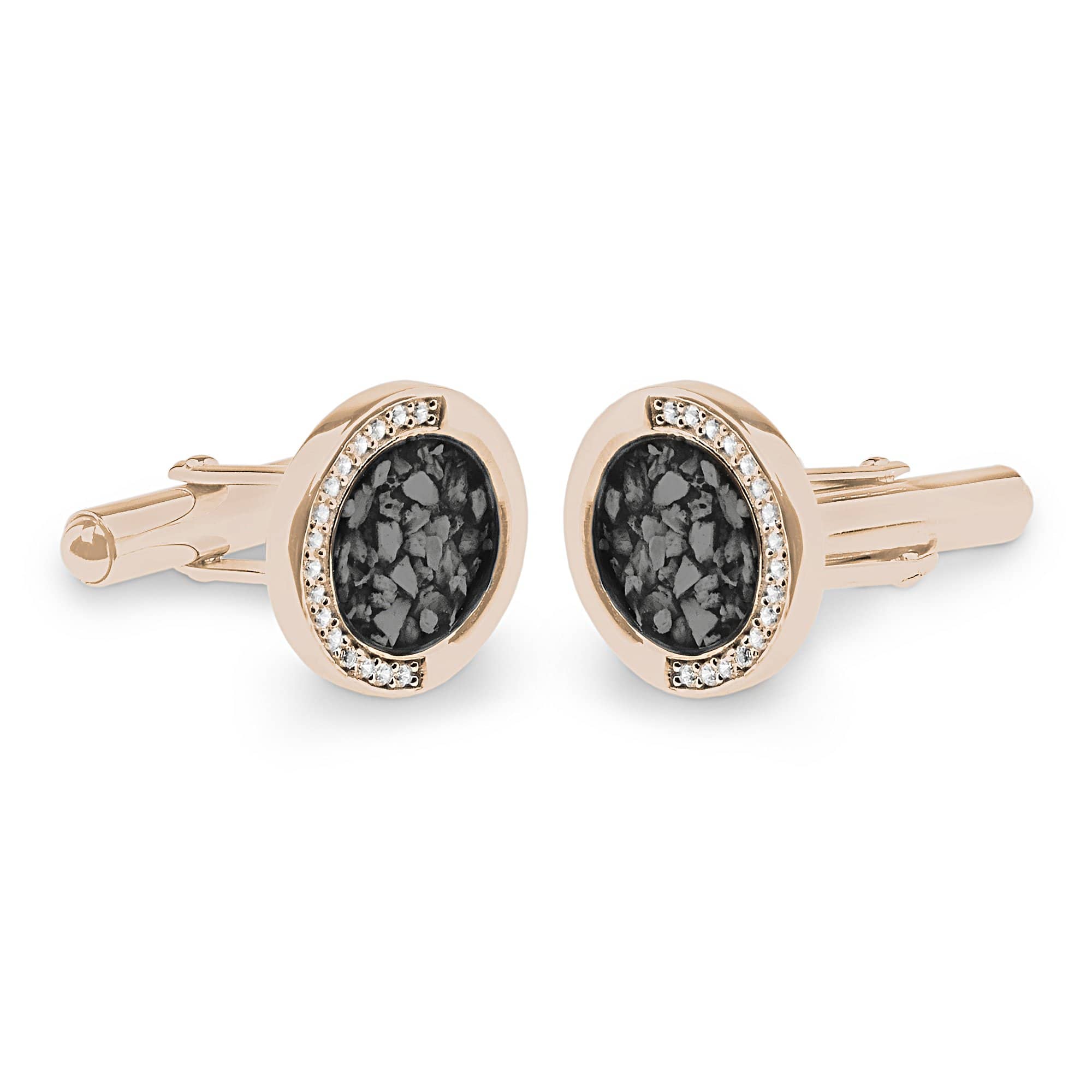 EverWith Gents Fancy Round Memorial Ashes Cufflinks with Fine Crystals 9k Rose Gold Black