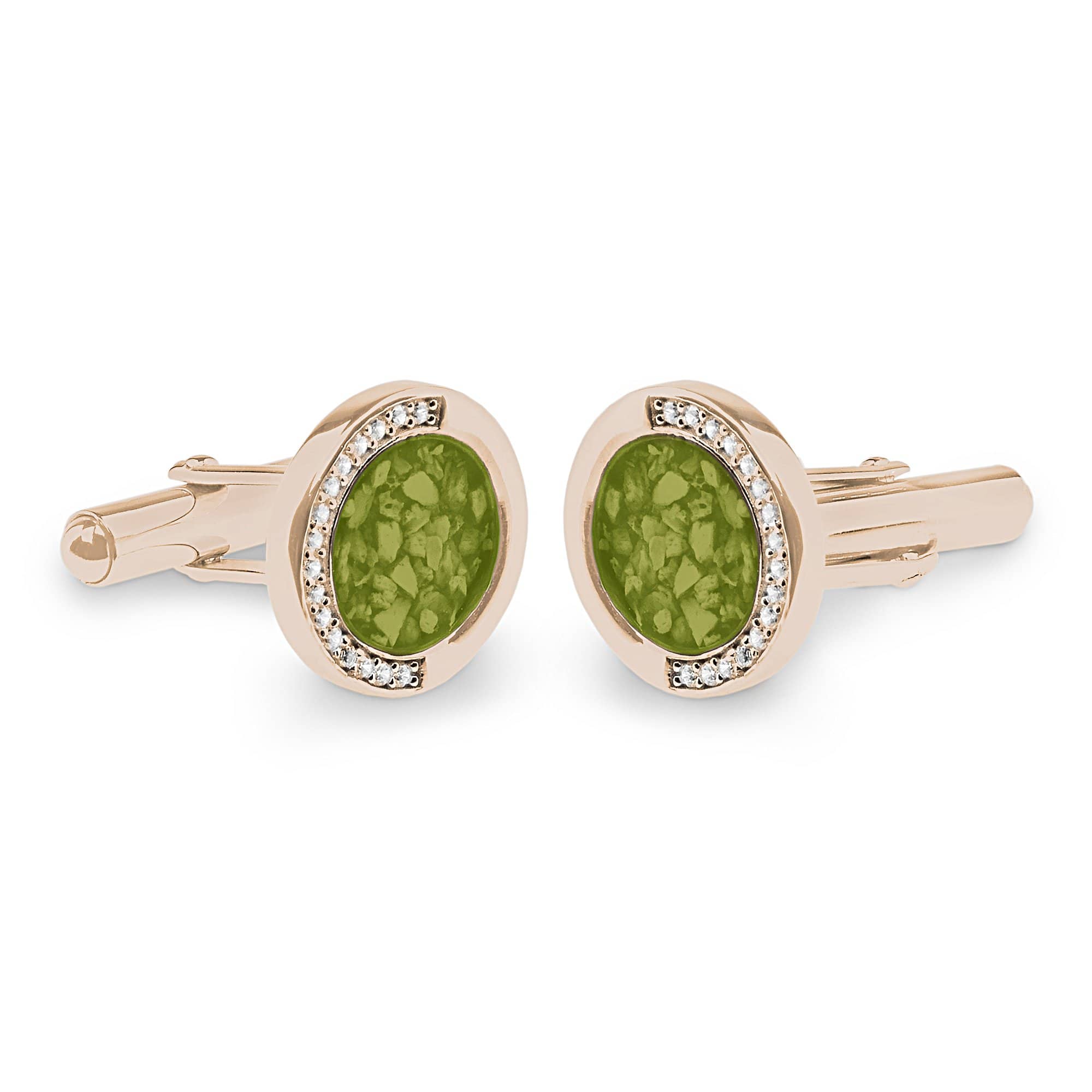 EverWith Gents Fancy Round Memorial Ashes Cufflinks with Fine Crystals 9k Rose Gold Green