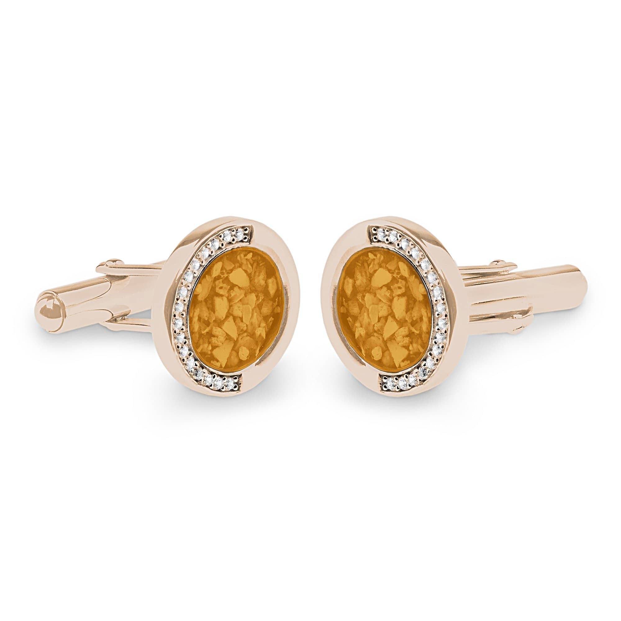 EverWith Gents Fancy Round Memorial Ashes Cufflinks with Fine Crystals 9k Rose Gold Orange