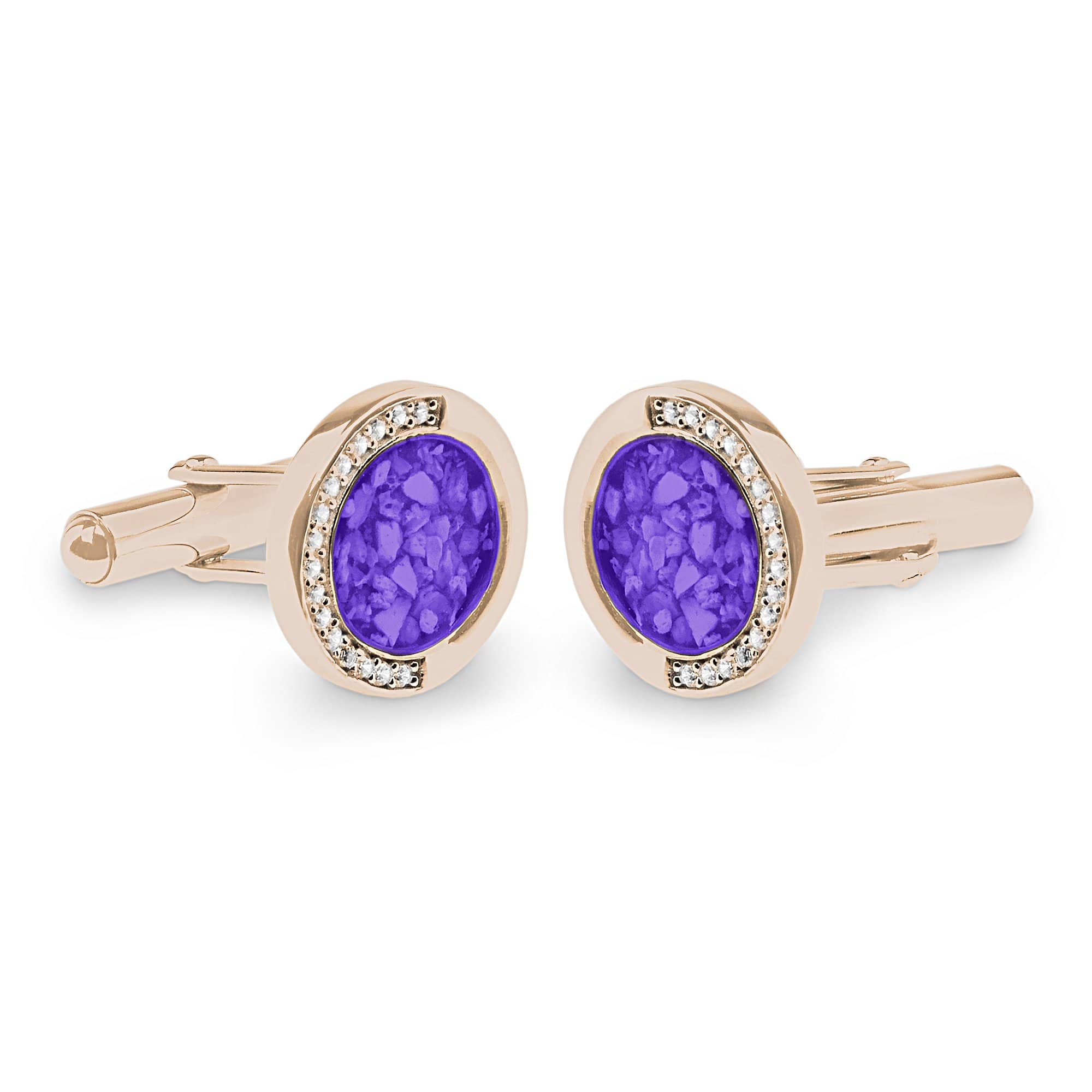 EverWith Gents Fancy Round Memorial Ashes Cufflinks with Fine Crystals 9k Rose Gold Purple