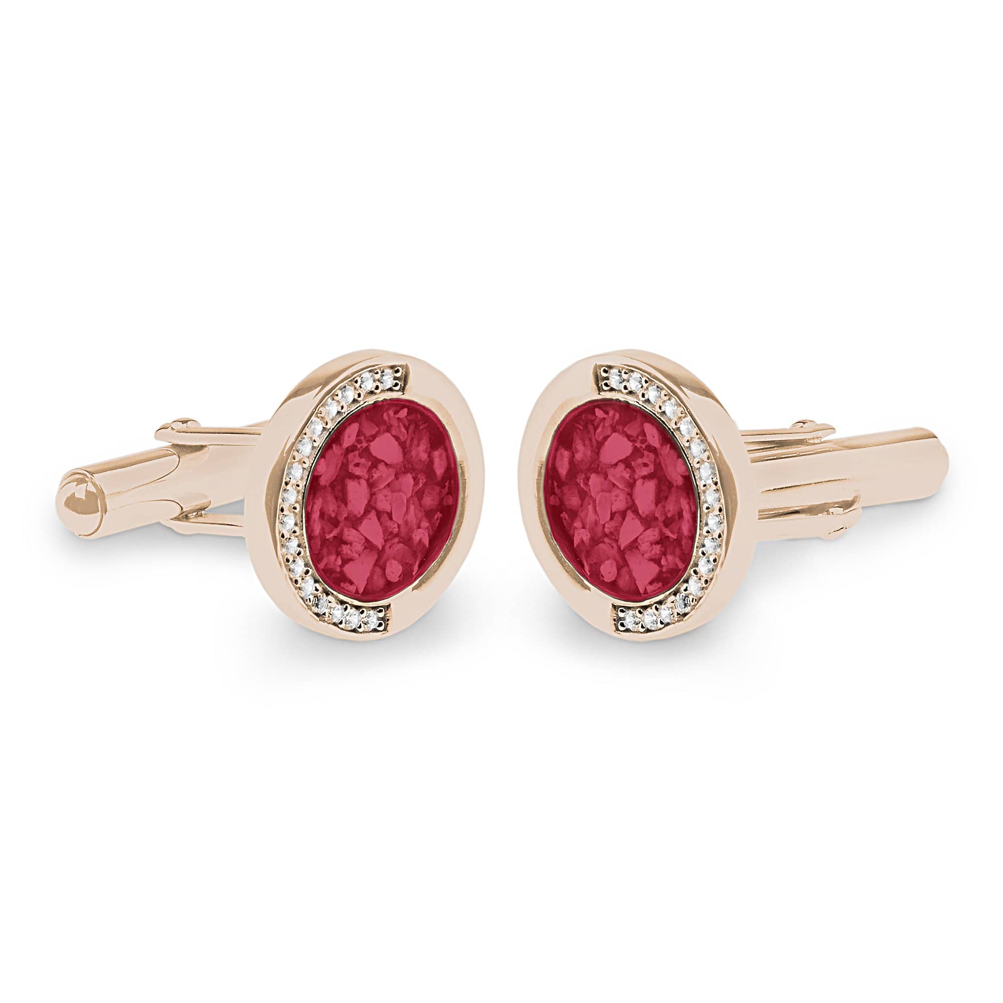 EverWith Gents Fancy Round Memorial Ashes Cufflinks with Fine Crystals 9k Rose Gold Red