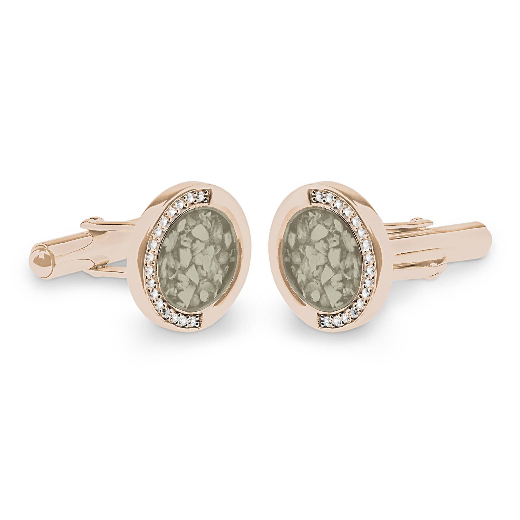 EverWith Gents Fancy Round Memorial Ashes Cufflinks with Fine Crystals 9k Rose Gold Transparent