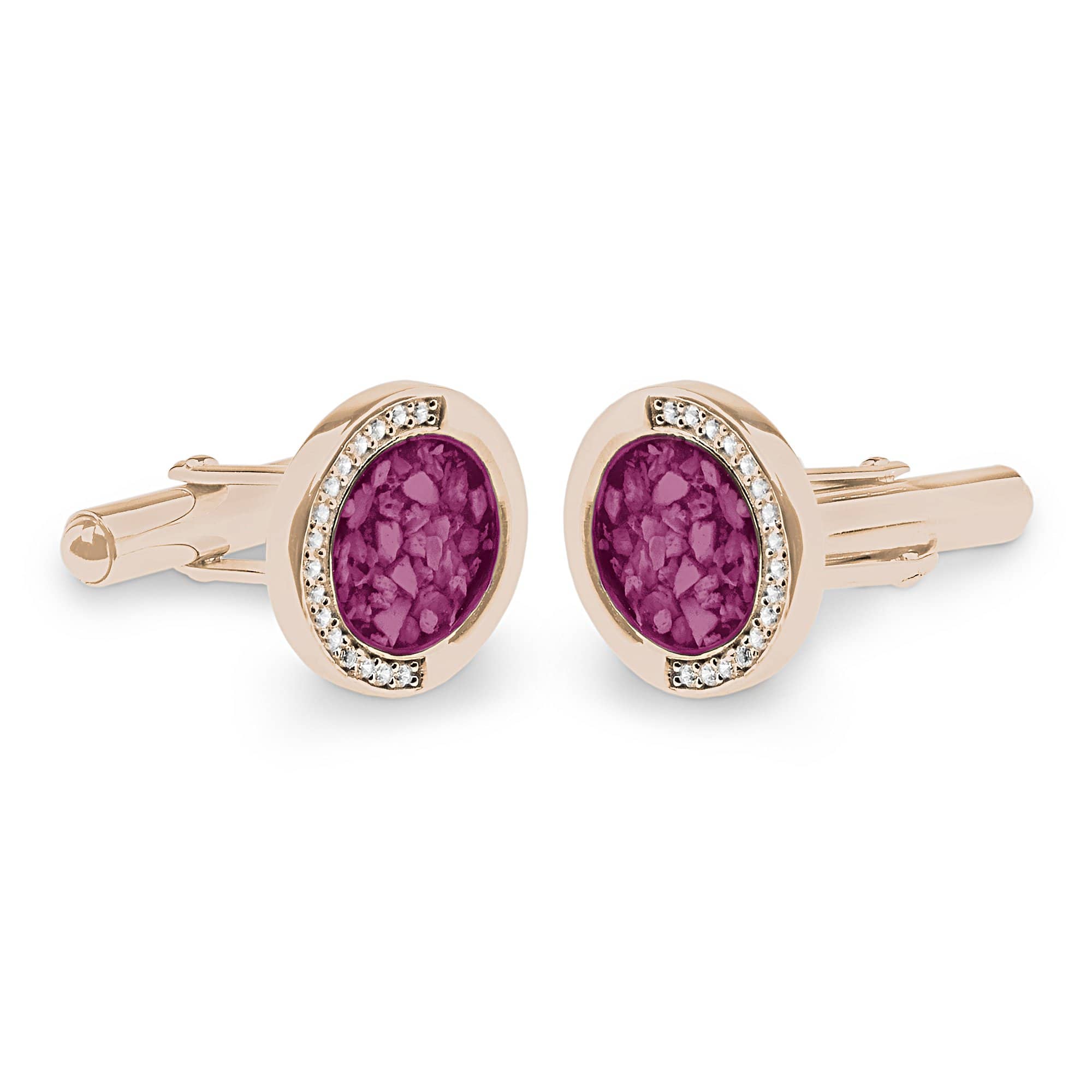 EverWith Gents Fancy Round Memorial Ashes Cufflinks with Fine Crystals 9k Rose Gold Violet