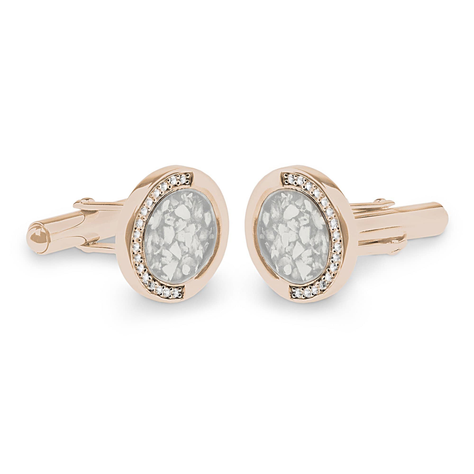 EverWith Gents Fancy Round Memorial Ashes Cufflinks with Fine Crystals 9k Rose Gold White