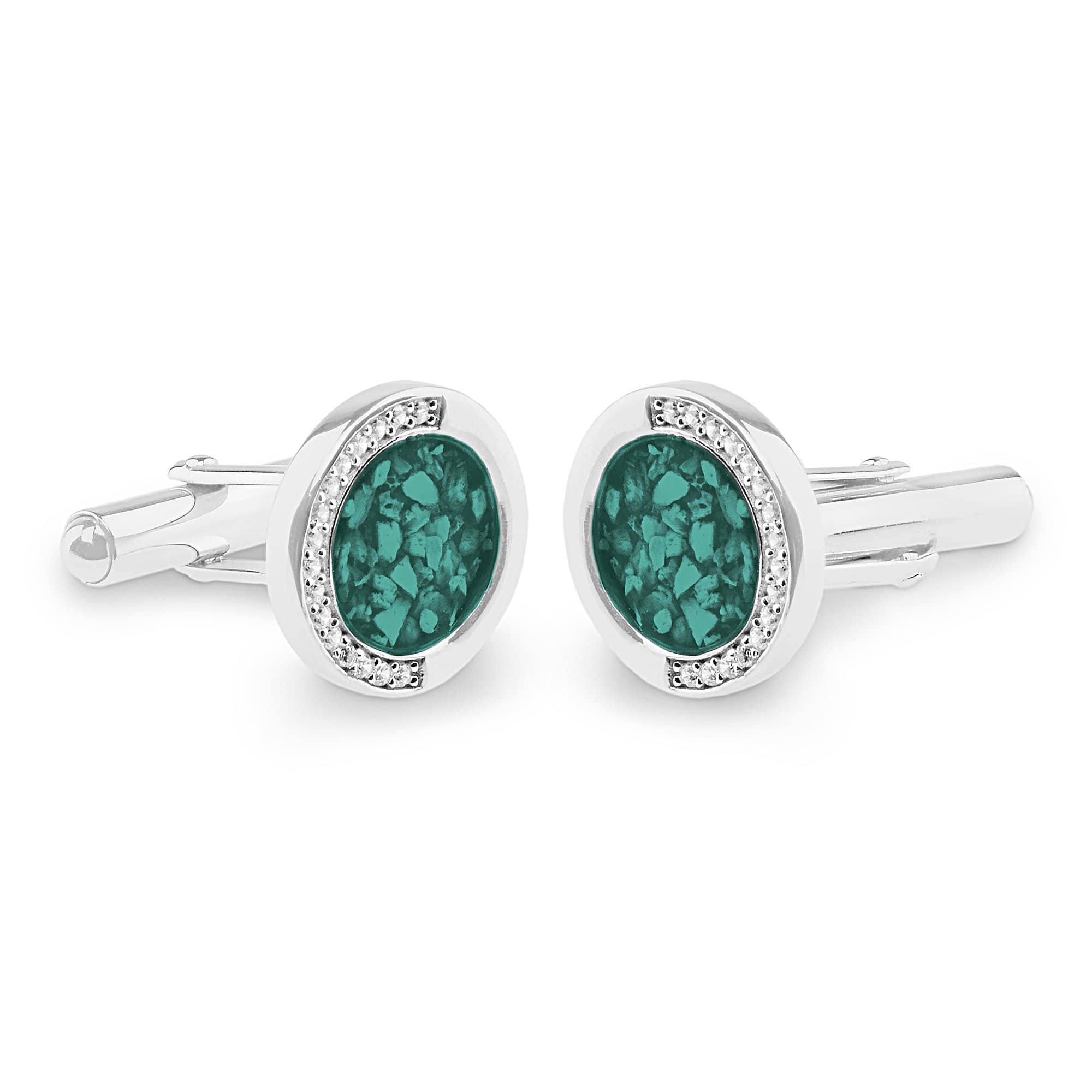 EverWith Gents Fancy Round Memorial Ashes Cufflinks with Fine Crystals Aqua